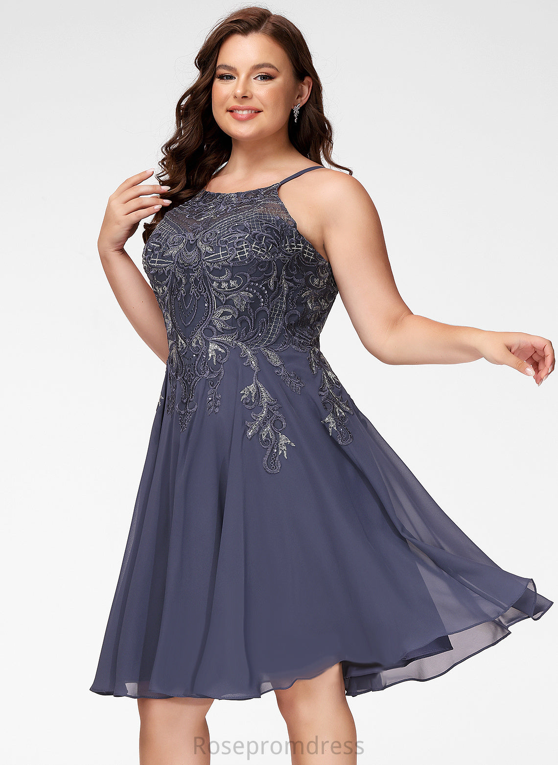 Aubrie Knee-Length Lace Chiffon A-Line Prom Dresses With Appliques Scoop