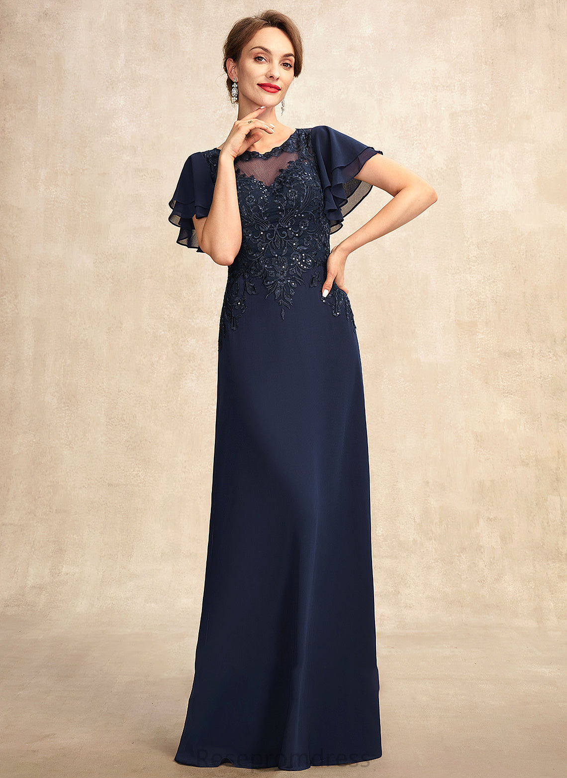 Scoop Sequins Dress of Paloma the Floor-Length Mother A-Line Chiffon Mother of the Bride Dresses Bride With Lace Neck