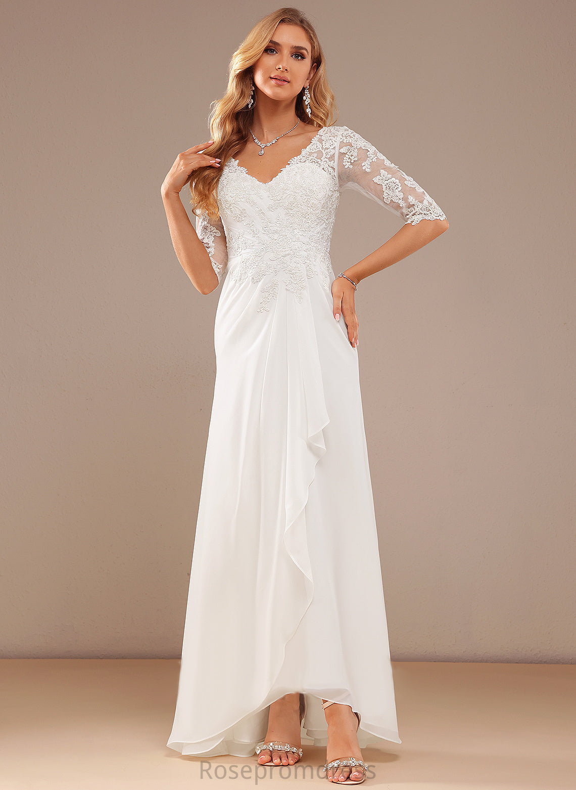 Chiffon Jamiya A-Line Asymmetrical With Ruffle Wedding V-neck Lace Wedding Dresses Dress