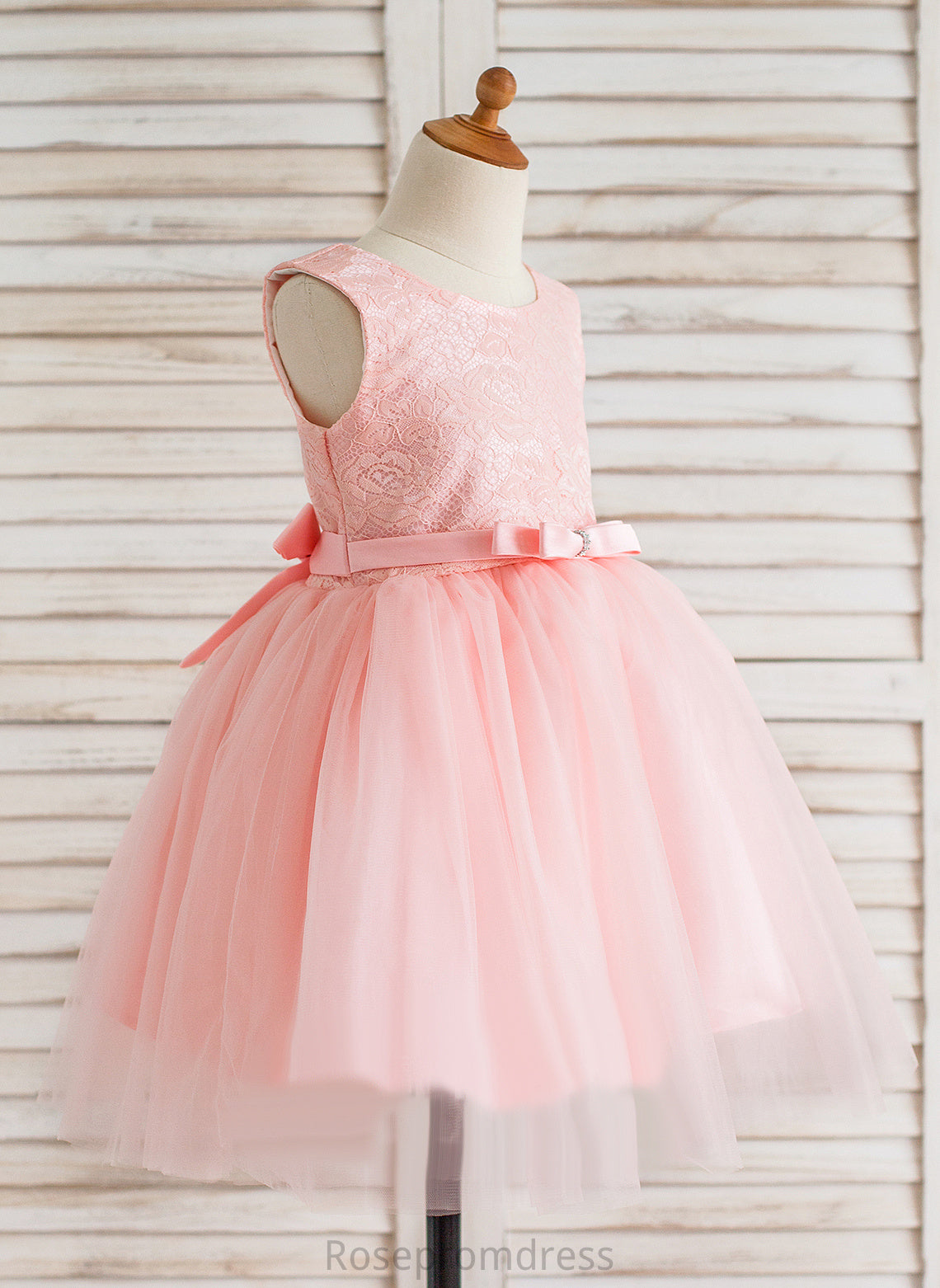 Girl Thalia Bow(s) Scoop Ball-Gown/Princess Flower Neck Dress Flower Girl Dresses With Knee-length Sleeveless Tulle/Lace