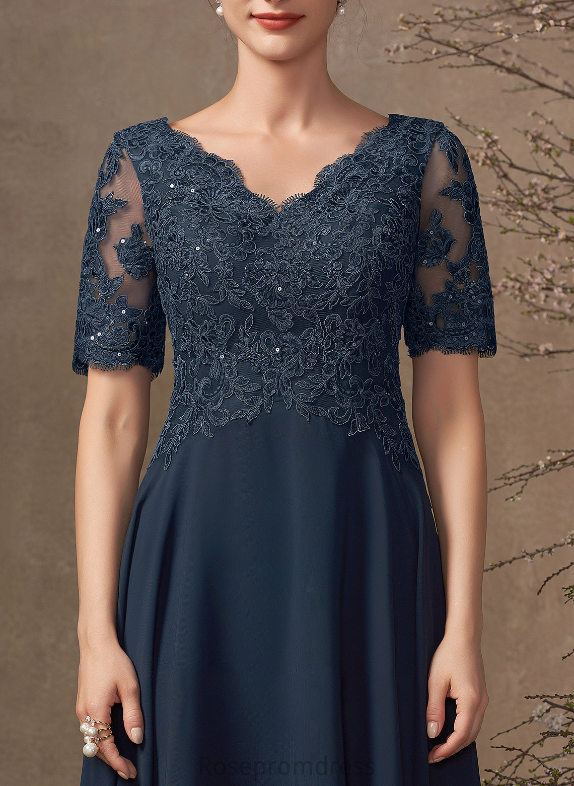 the Sequins Chiffon Bride Lace A-Line Mother With of Dress Asymmetrical V-neck Elle Mother of the Bride Dresses