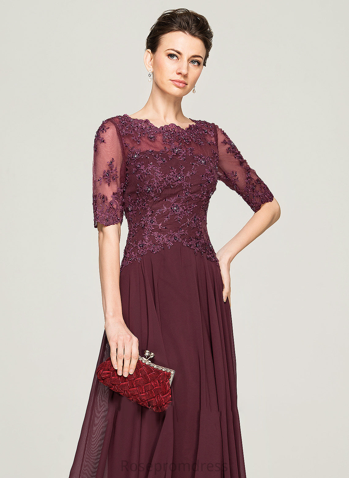 Mother Bride Beading With Sal of Mother of the Bride Dresses the Floor-Length Sequins Lace Chiffon Neck Dress Scoop A-Line