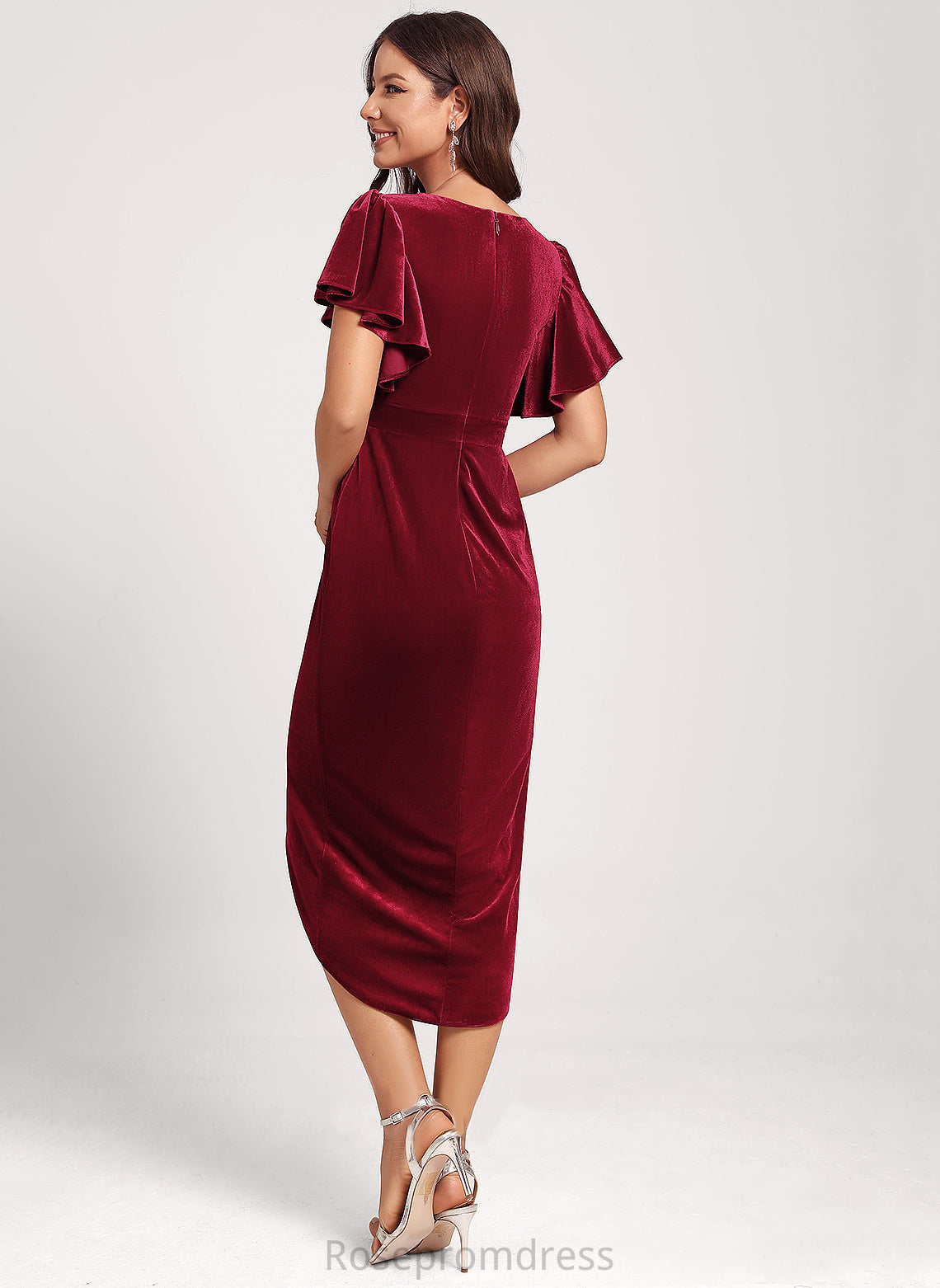 Dress Izabelle Club Dresses Velvet Cocktail V-neck Bodycon Tea-Length