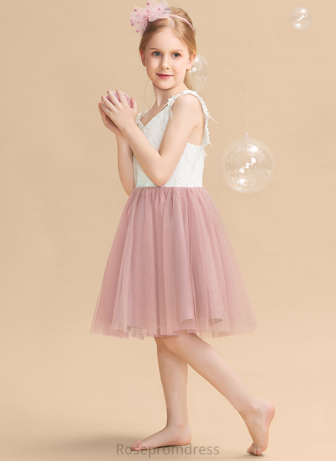 Tulle/Lace Sleeveless V-neck Flower Girl Knee-length Yasmin Dress A-Line Flower Girl Dresses