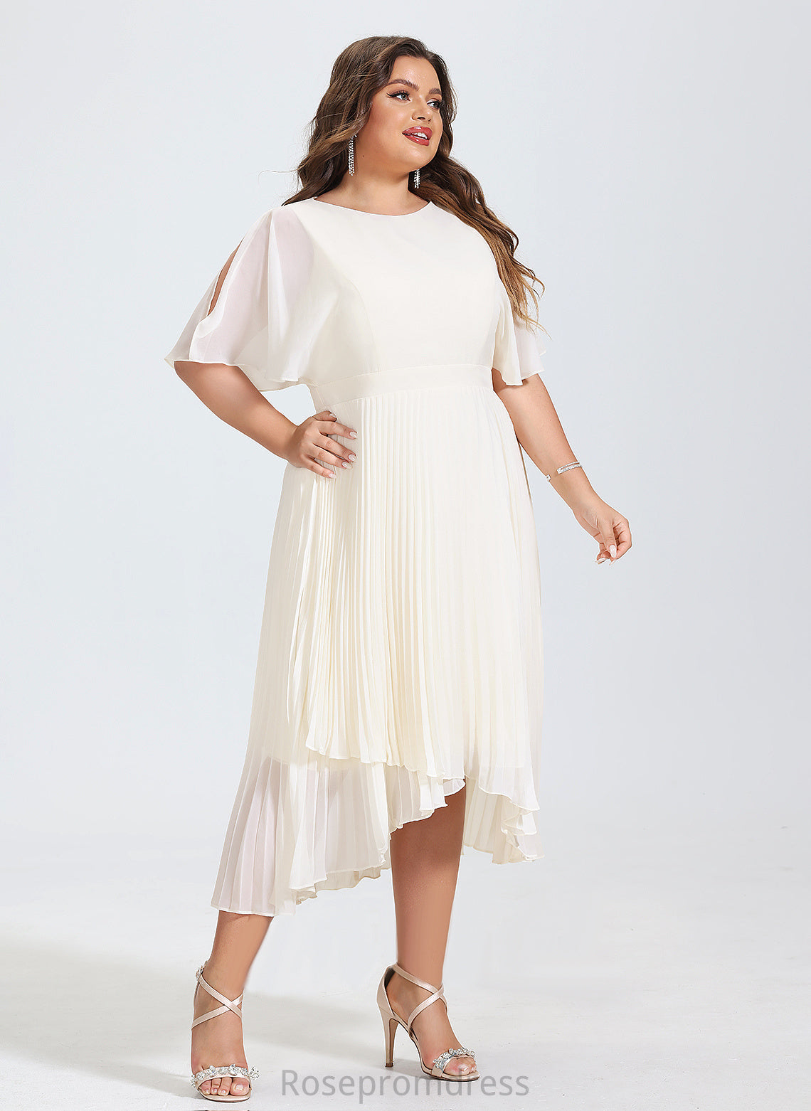 Dress Pleated A-Line Asymmetrical Wedding Dresses Chiffon Scoop With Wedding Campbell