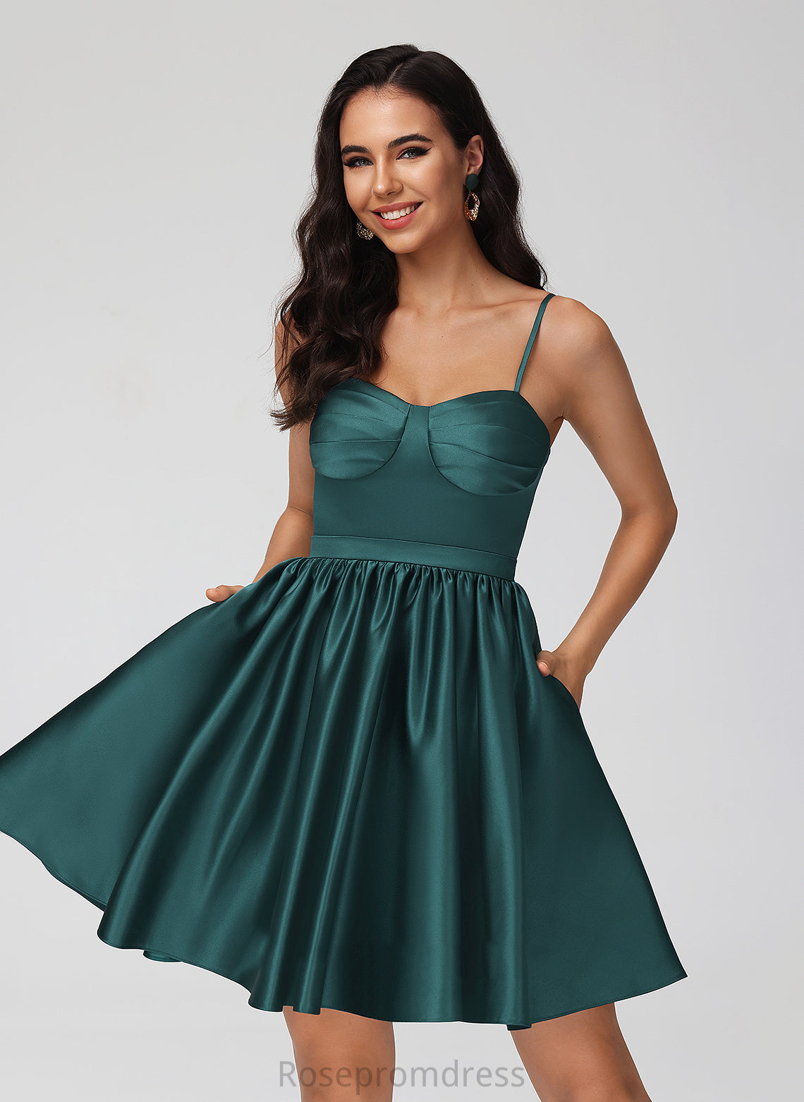 Homecoming Dresses Valeria Short/Mini Satin Dress Sweetheart With Pockets A-Line Homecoming