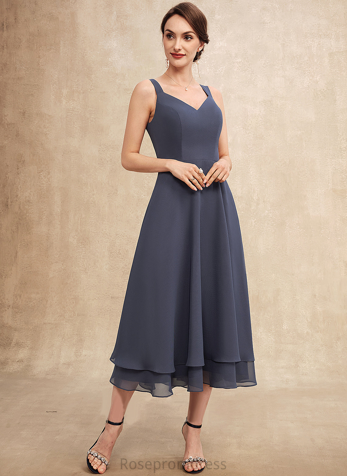 Henrietta the Bride Dress Tea-Length of A-Line Chiffon V-neck Mother Mother of the Bride Dresses