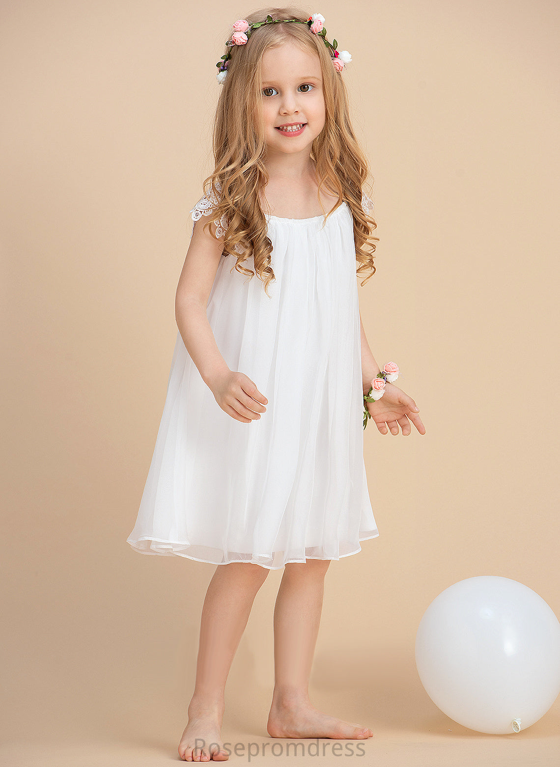 A-Line/Princess - Girl Sleeveless Dress Neck Scoop Flower Girl Dresses Nora With Tea-length Lace Chiffon Flower