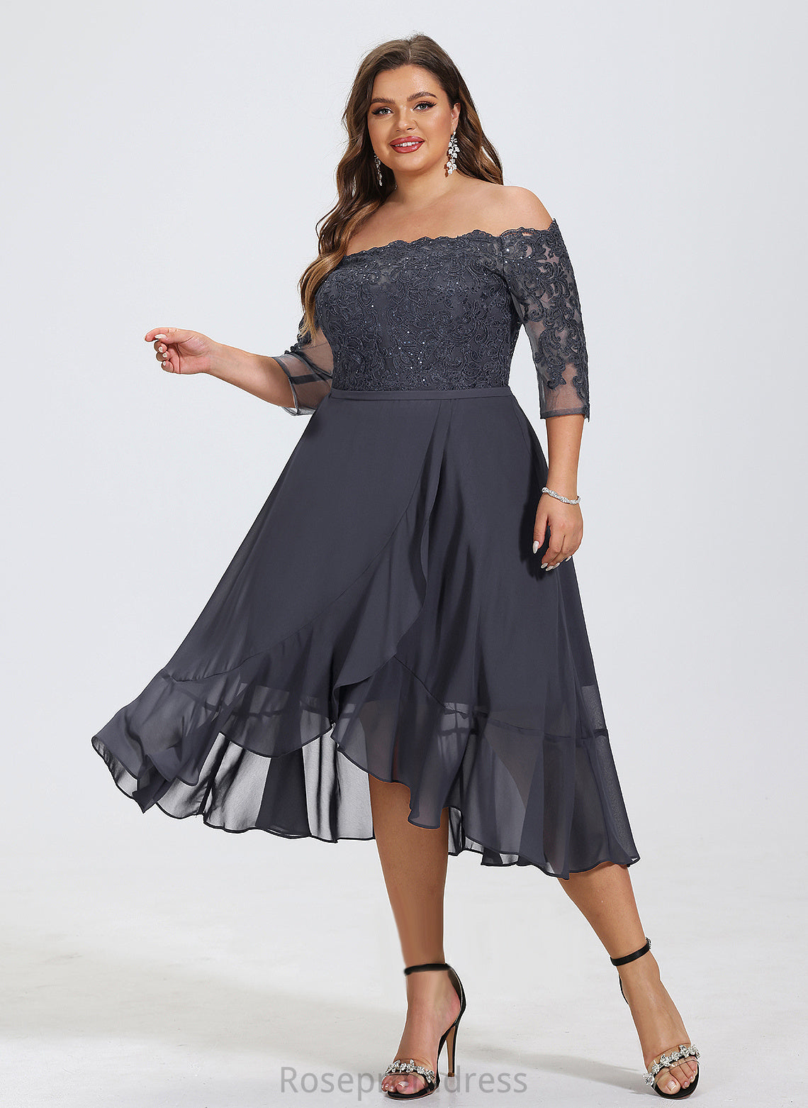 Chiffon Sequins Dress Off-the-Shoulder Asymmetrical A-Line Kaitlin With Lace Cocktail Dresses Cocktail