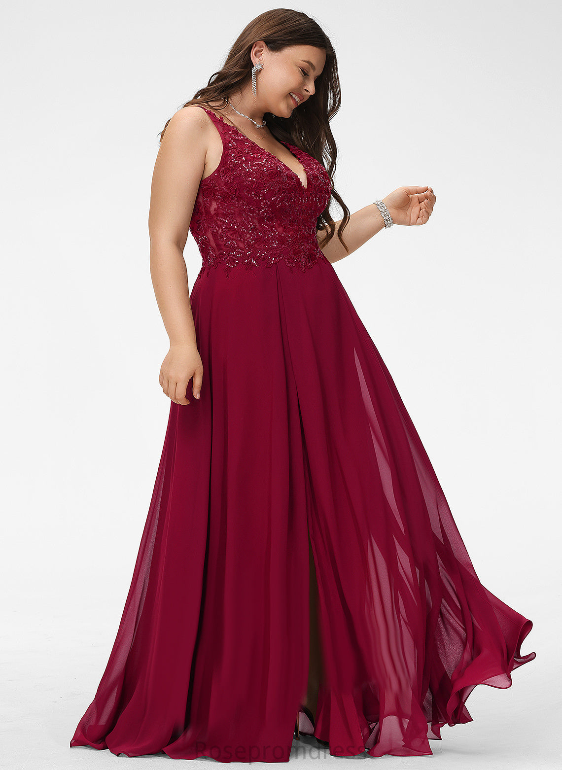 Prom Dresses Leila A-Line Chiffon Floor-Length Sequins V-neck With