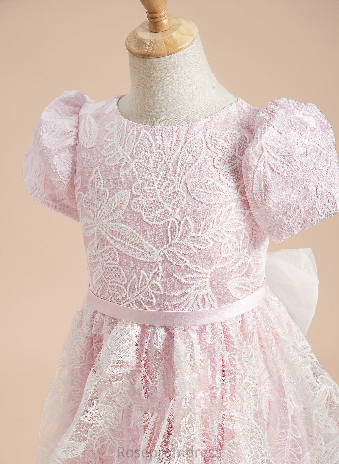 Neck Girl - Scoop Evie Satin/Tulle Dress A-Line Sleeves Knee-length Short Flower Lace/Sequins/Bow(s) With Flower Girl Dresses