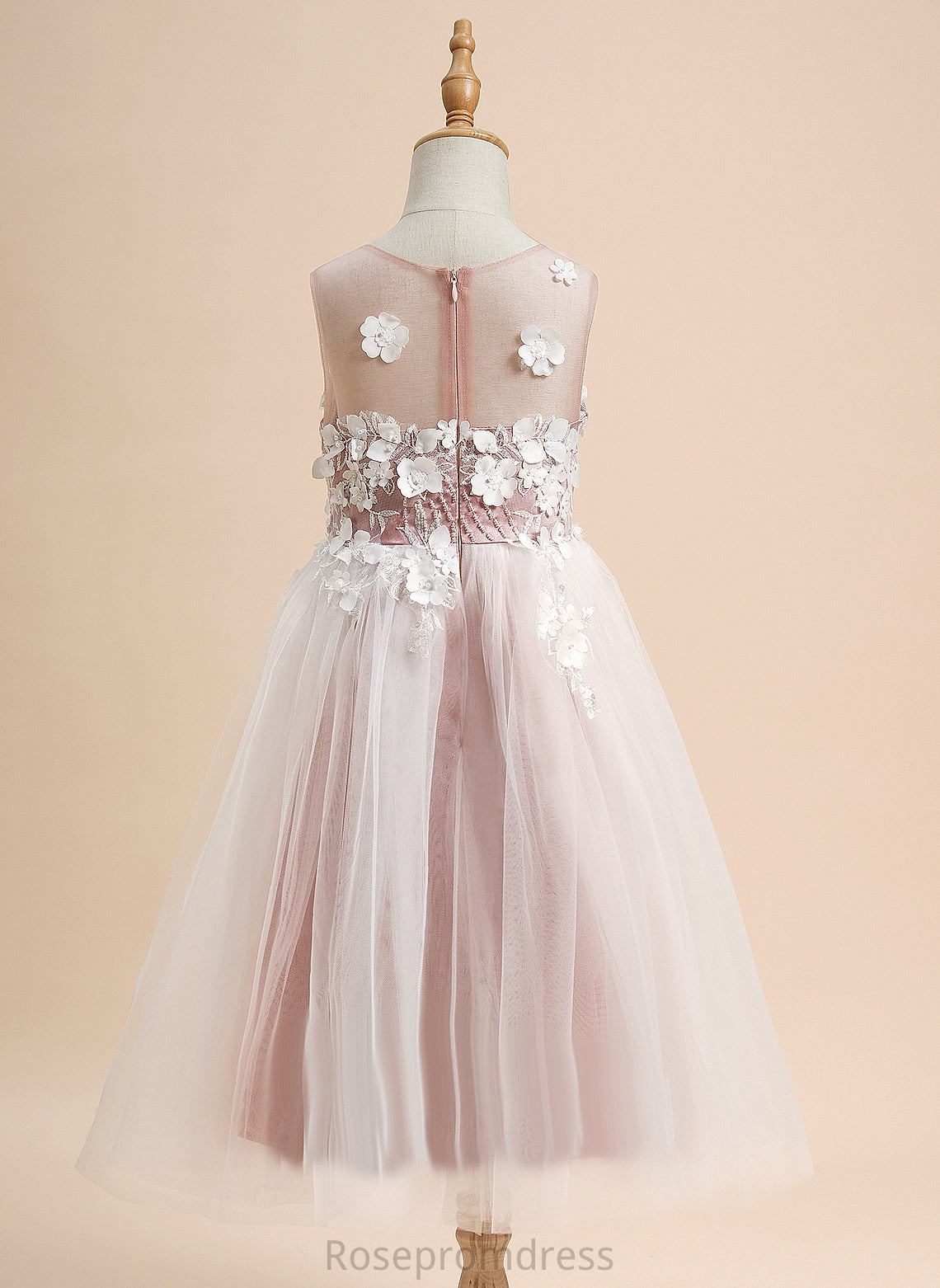 Mckayla Lace/Beading/Flower(s) Girl Sleeveless A-Line Flower With - Scoop Neck Tulle Dress Flower Girl Dresses Tea-length