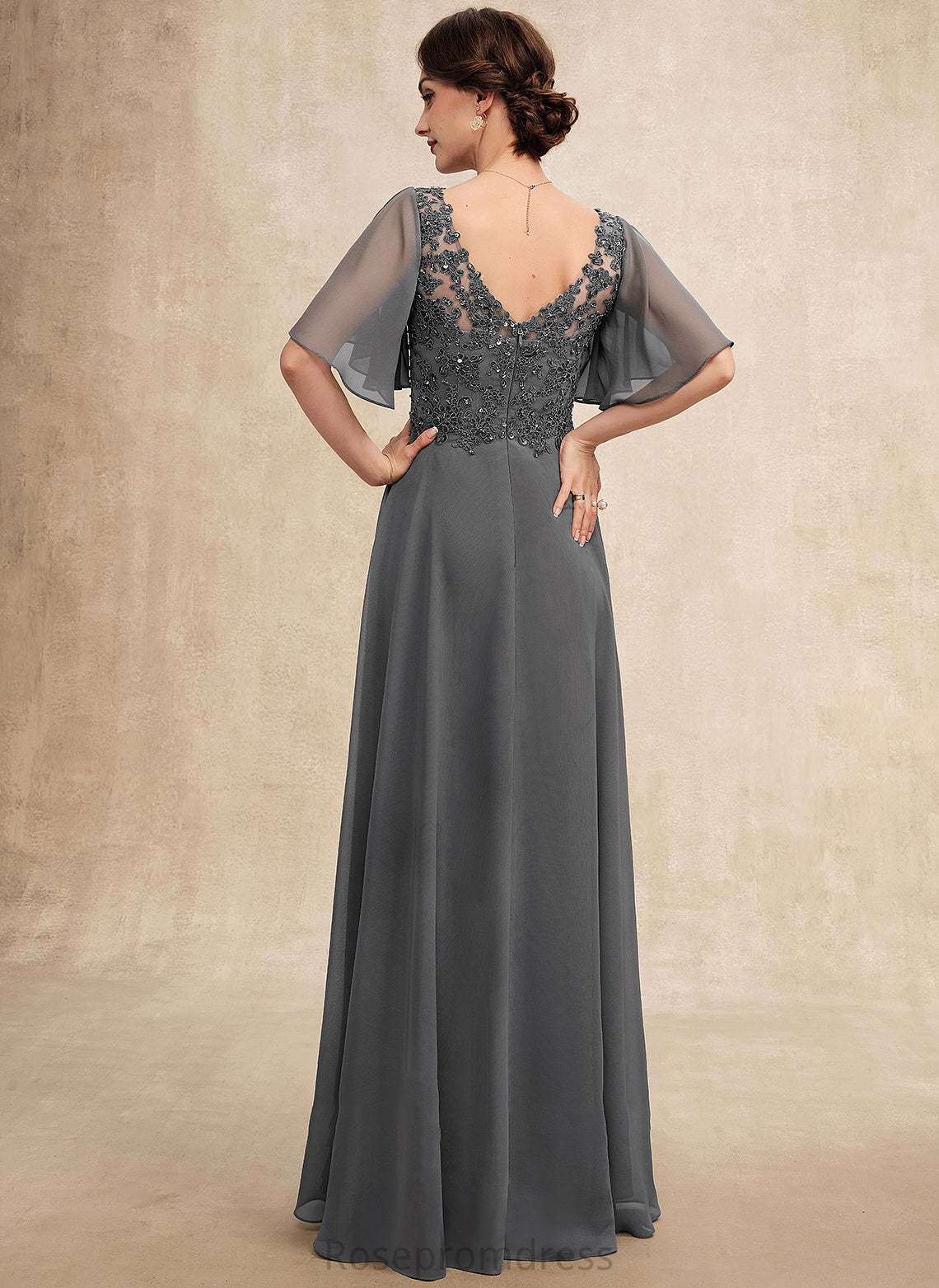 With Dress Bride Beading V-neck Floor-Length A-Line Mother of the Bride Dresses Mother of Lace Melody Sequins the Chiffon