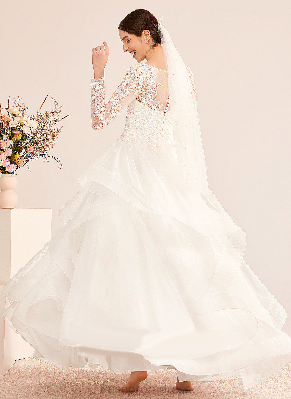 V-neck Lace Wedding Beading Floor-Length Ball-Gown/Princess Dress With Wedding Dresses Tulle Sequins Lynn