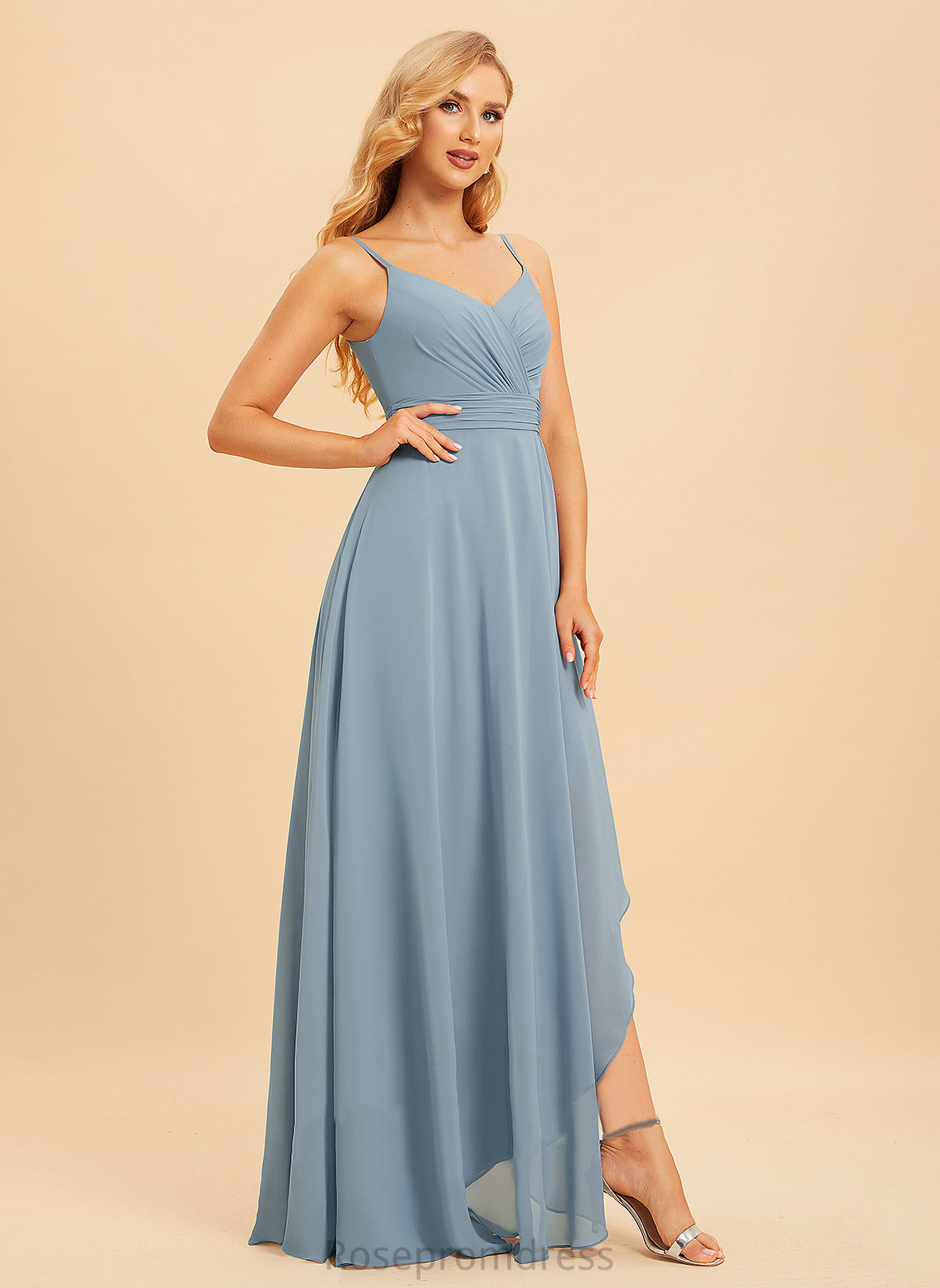 Embellishment Neckline Asymmetrical A-Line V-neck Length Fabric Ruffle Silhouette Meadow Bridesmaid Dresses