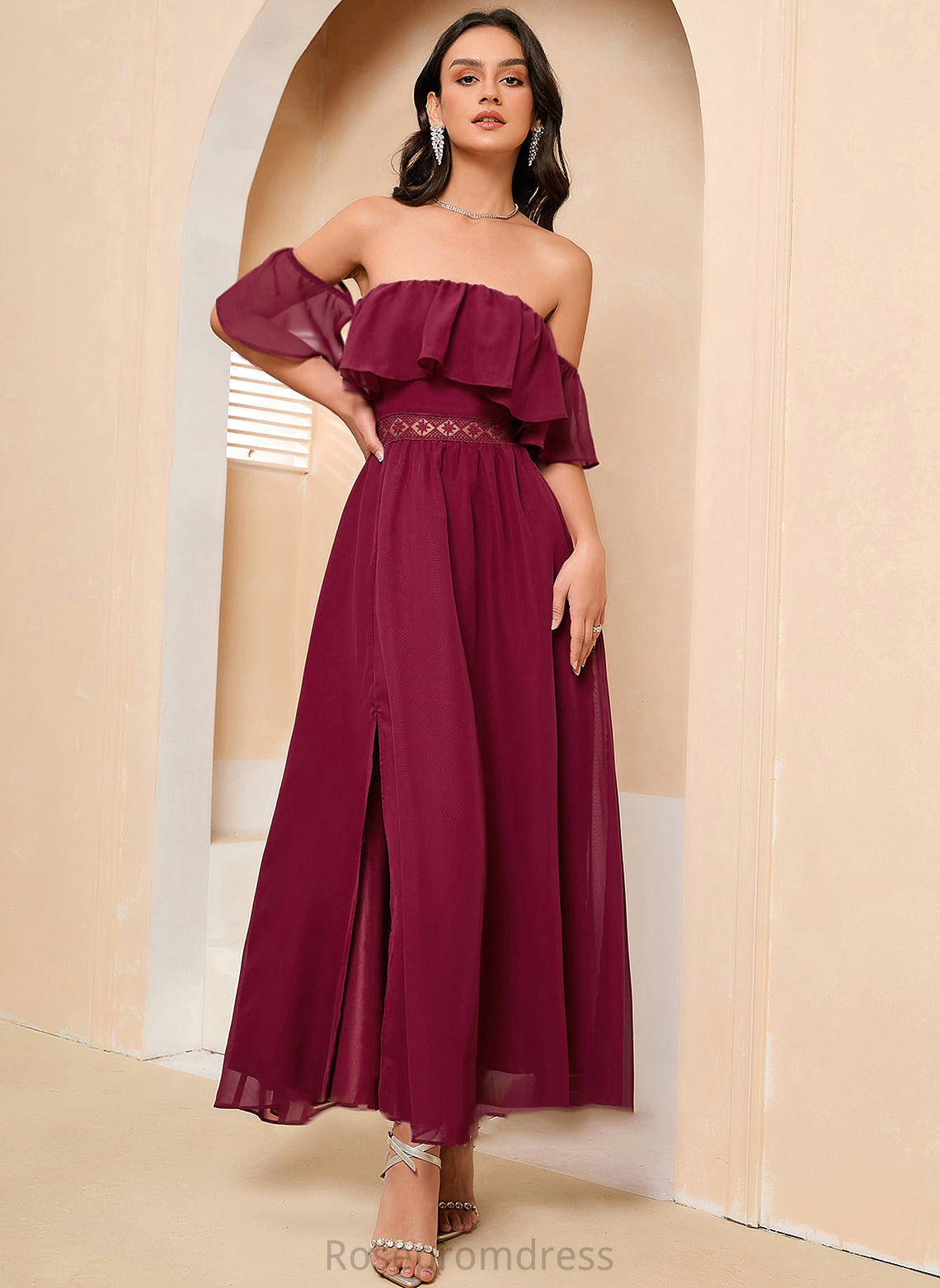 Front Prom Dresses Off-the-Shoulder Split A-Line Ankle-Length With Savanna