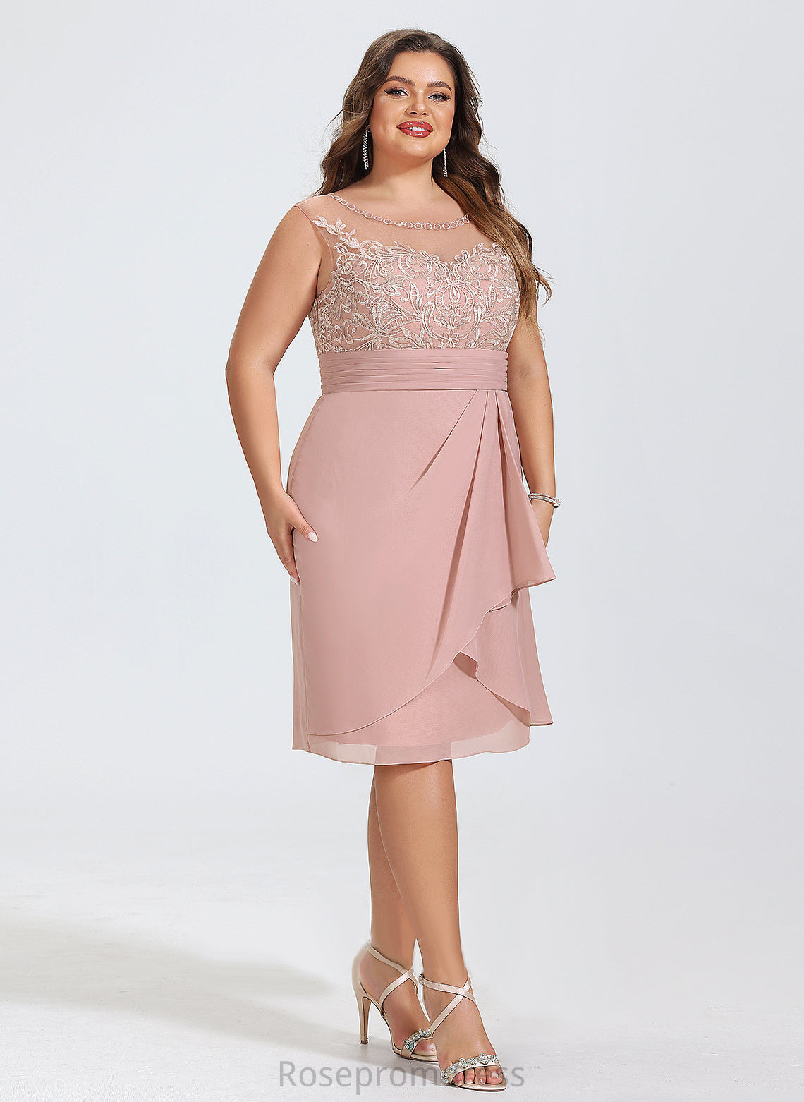 Lace Cocktail Scoop Dress Chiffon Ruffles Gianna Cascading Knee-Length Neck With Cocktail Dresses Sheath/Column