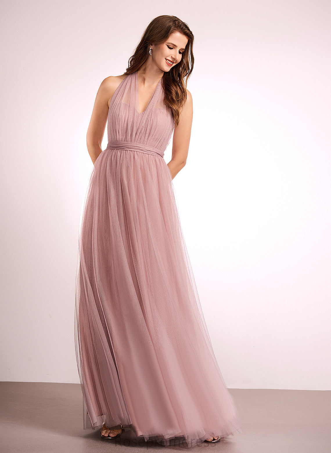 Tulle Fabric Neckline V-Neck OfftheShoulder Straps&Sleeves Length Floor-Length A-line OneShoulder Silhouette Terri Bridesmaid Dresses