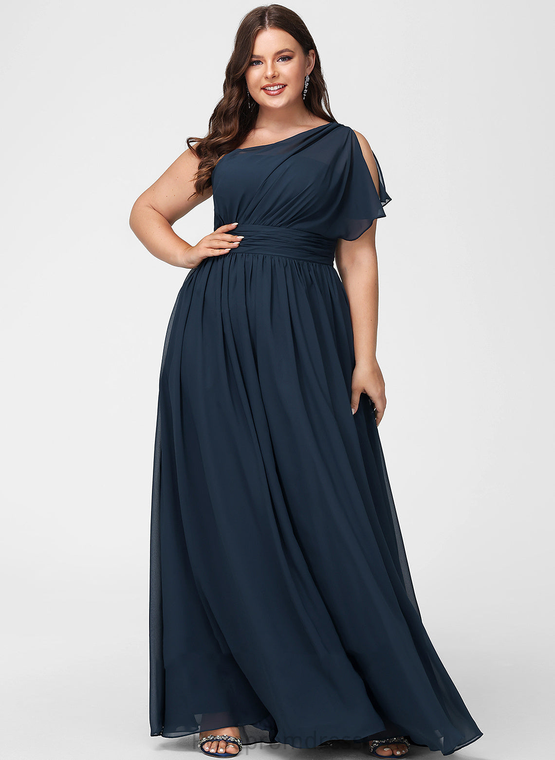 Fabric A-Line Length One-Shoulder Silhouette Ruffle Neckline Floor-Length Embellishment Rosalind Natural Waist Floor Length Bridesmaid Dresses