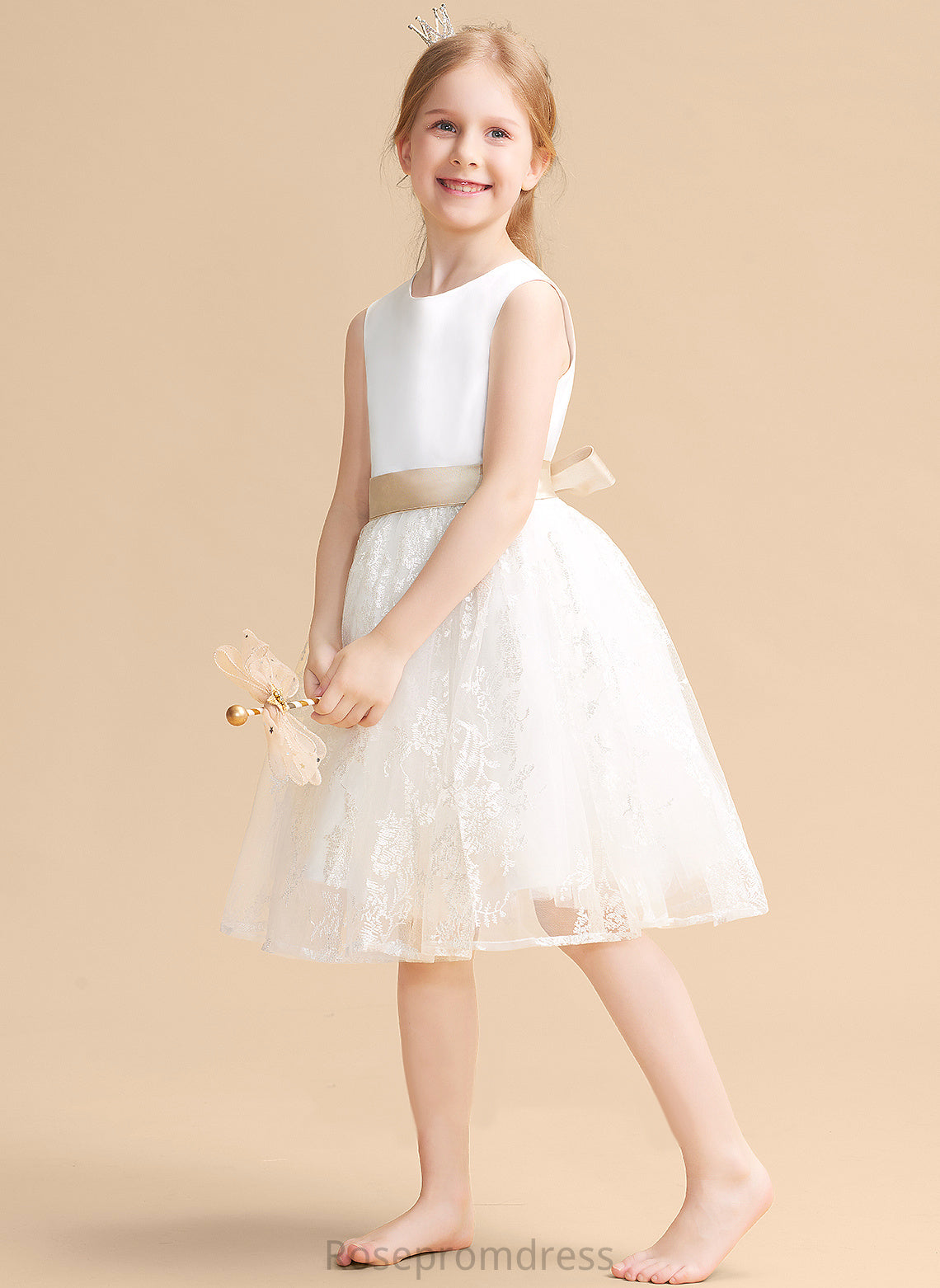 Sash Flower Girl Flower Girl Dresses Knee-length Dress Polly Neck Satin/Lace Scoop With - A-Line/Princess Sleeveless