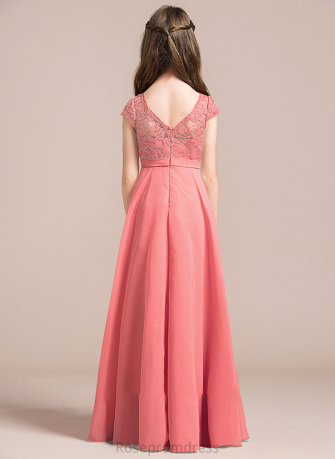 Chiffon Ivy Floor-Length V-neck Junior Bridesmaid Dresses Lace A-Line