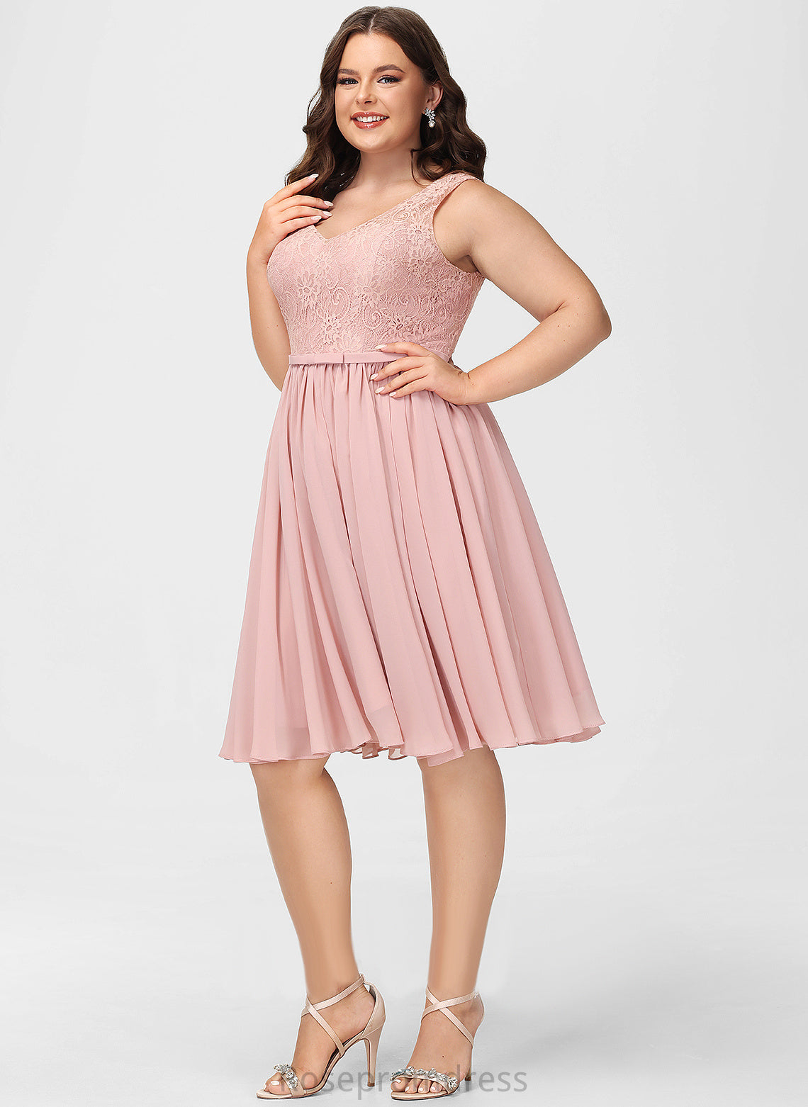 With Cocktail Dresses Brittany Lace Knee-Length Lace Dress V-neck A-Line Bow(s) Chiffon Cocktail