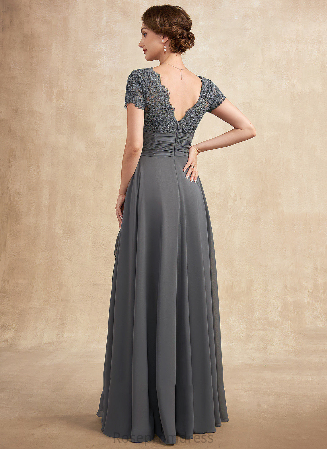 Bride Sequins Mother Dress Floor-Length the Ruffle Neckline Beryl of Chiffon A-Line Square Mother of the Bride Dresses With Lace