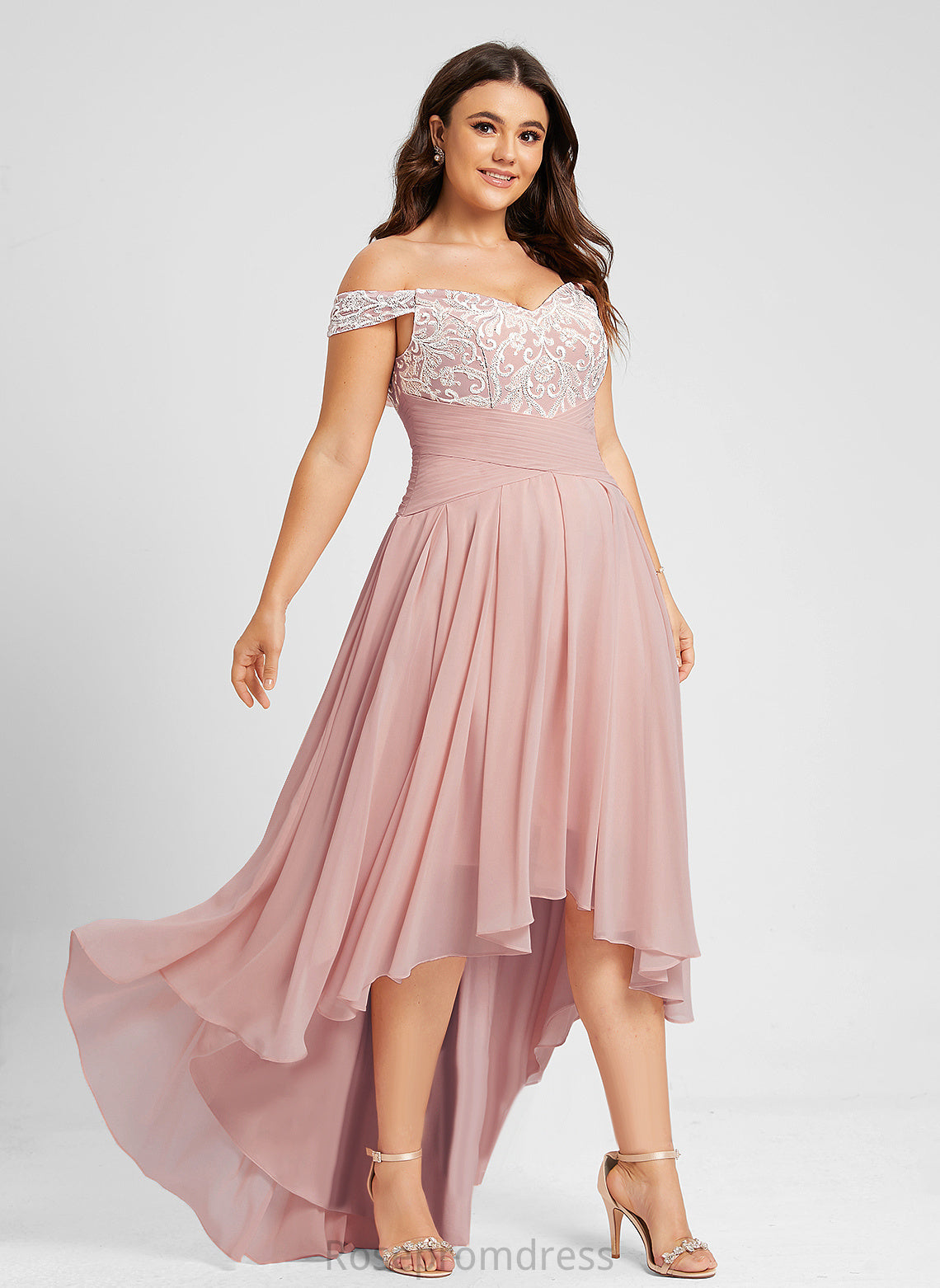 A-Line Asymmetrical Off-the-Shoulder Wedding Dresses Lace Dress Chiffon Mila With Pleated Wedding