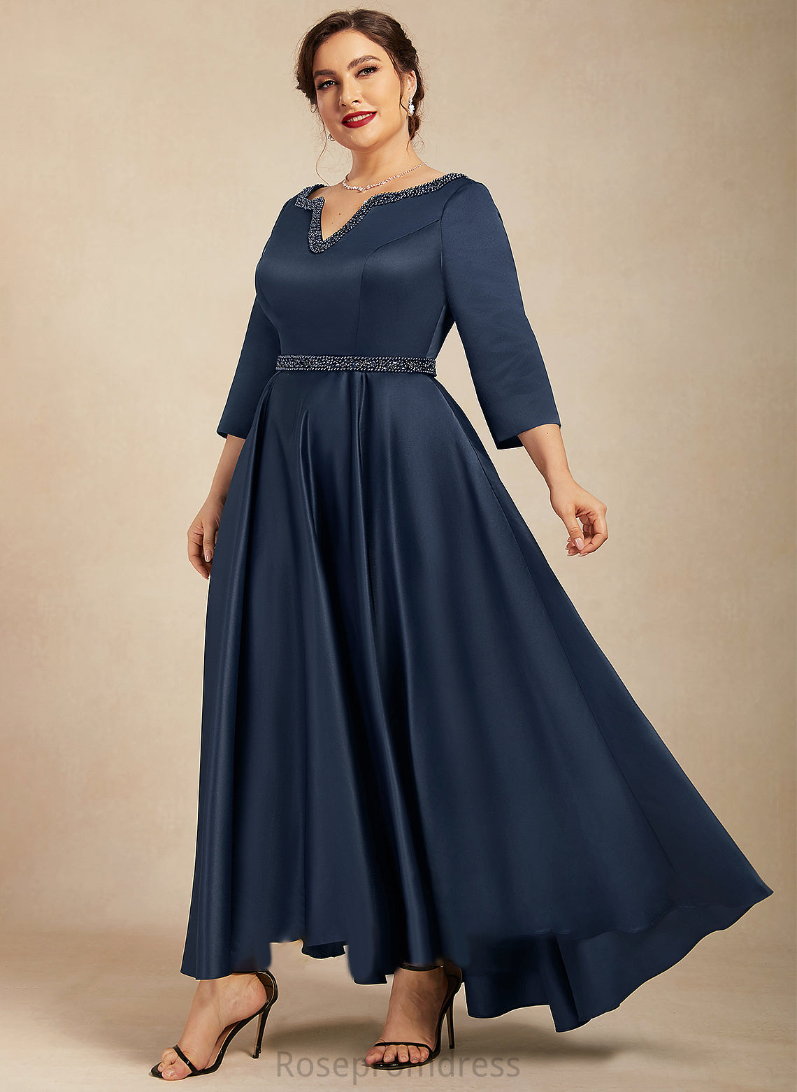 Sequins Asymmetrical With Dress the Mother of the Bride Dresses Bride V-neck Beading A-Line Satin Pockets of Mother Cassidy