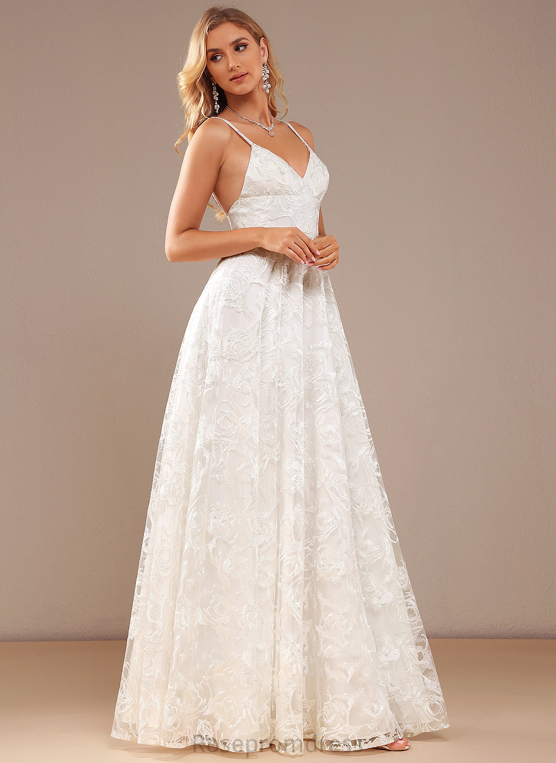 A-Line Floor-Length Dress Lace V-neck Laci Wedding Dresses Wedding