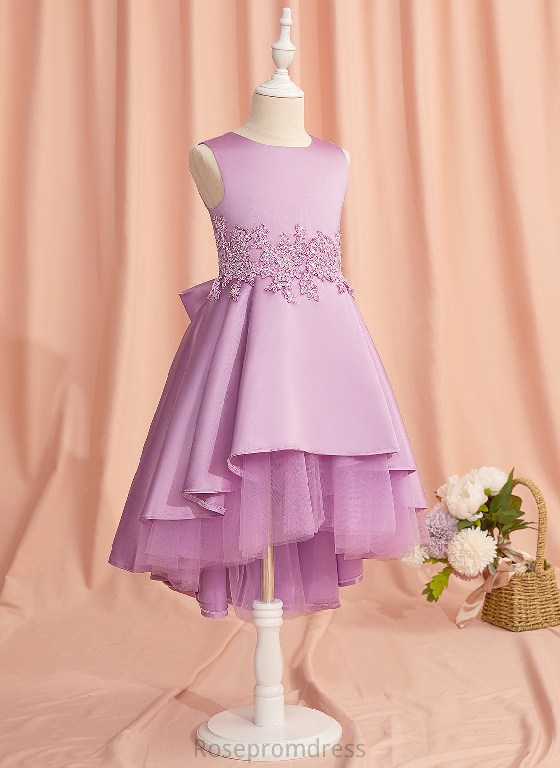 Flower Satin/Tulle Girl A-Line Dress Tori Flower Girl Dresses Sleeveless Neck - Asymmetrical With Lace/Beading/Bow(s) Scoop