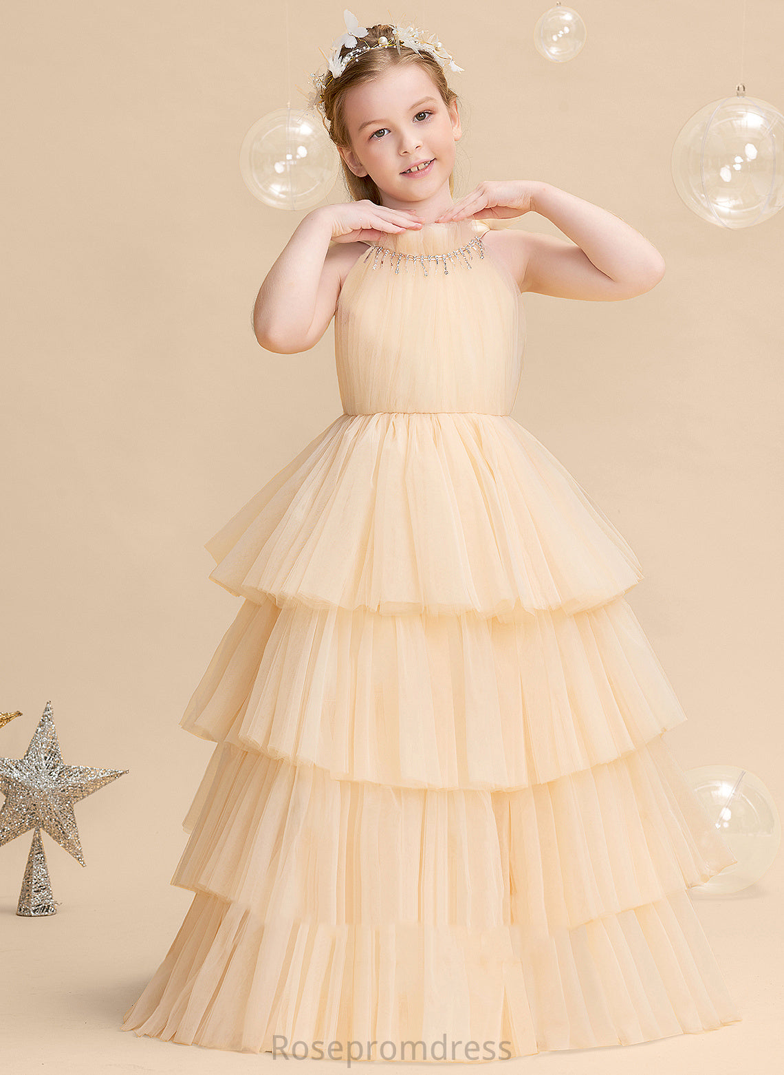 Floor-length Sleeveless Ball-Gown/Princess - Tulle Girl Flower Girl Dresses Neck Flower Dress High Renee