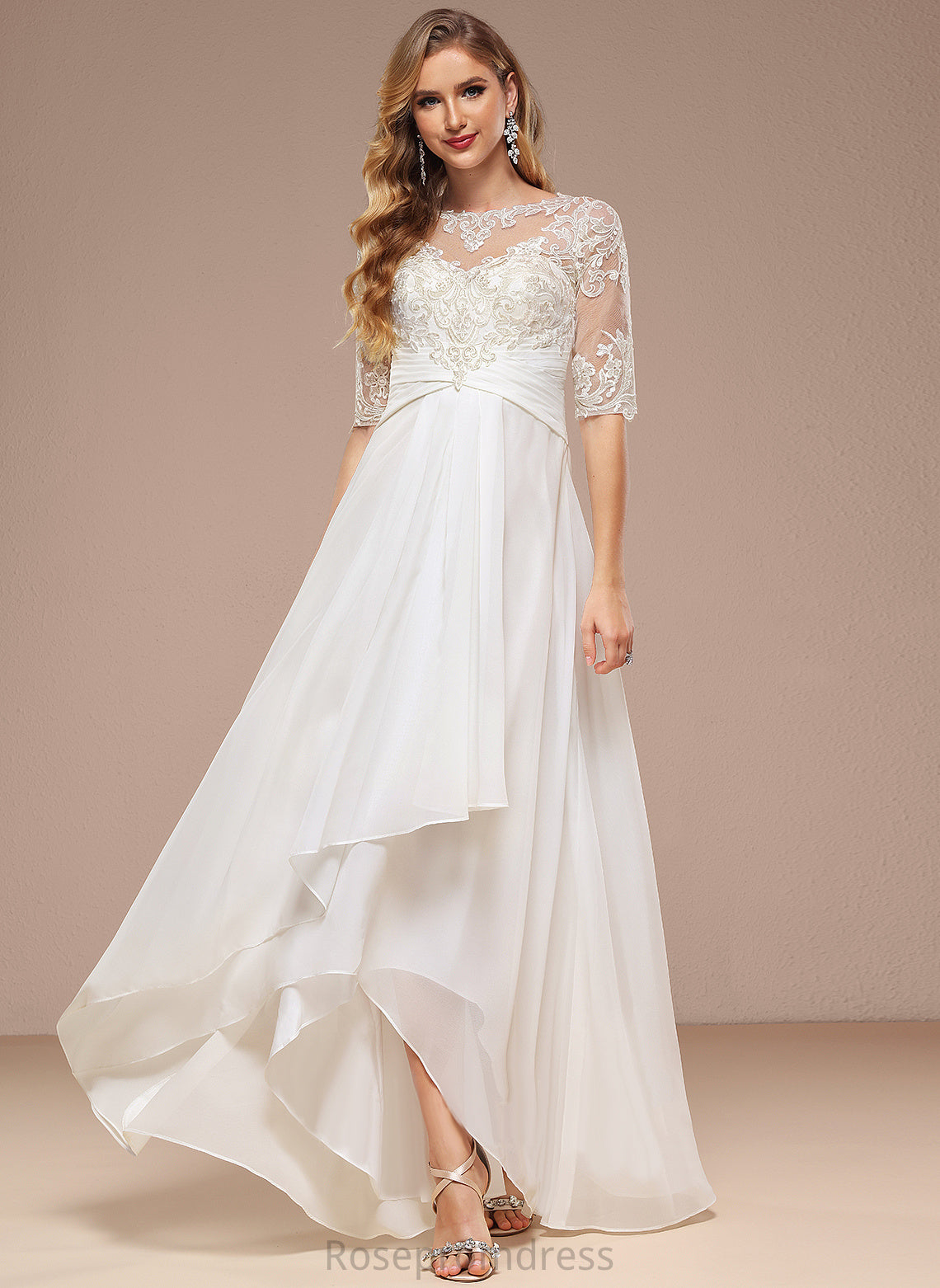 Neck Chiffon Dress Boat Asymmetrical Wedding Lace A-Line Jocelynn Wedding Dresses