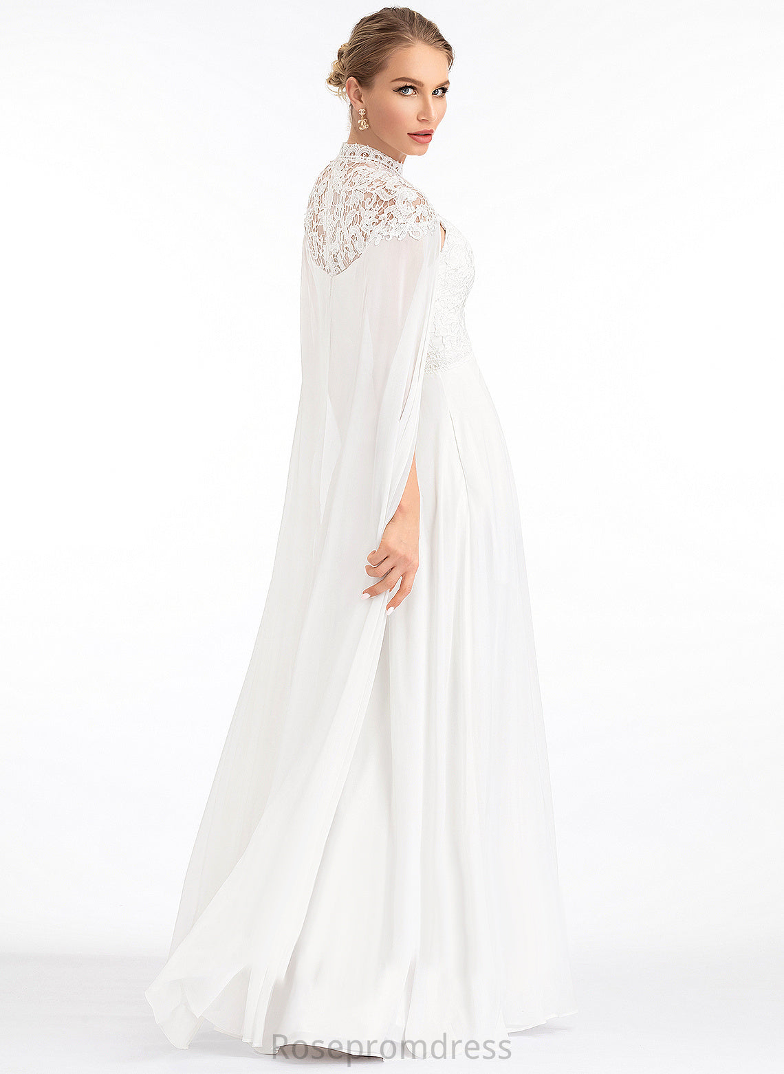 Lace Chiffon Floor-Length Neck Kaiya High Wedding Dresses A-Line Wedding Dress