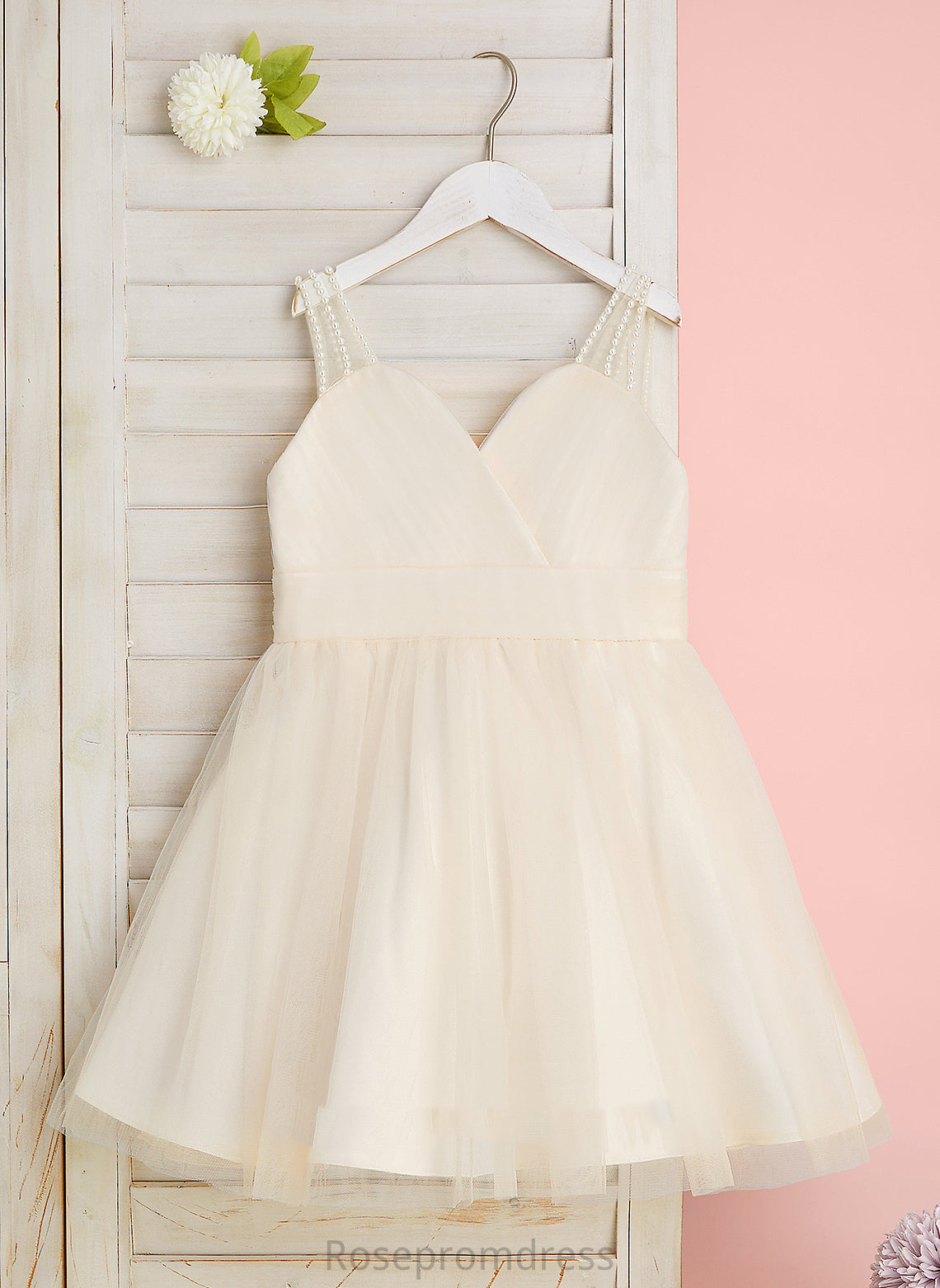 Sleeveless - V-neck Alyvia Tulle With Flower Flower Girl Dresses A-Line Girl Ruffles/Beading Dress Knee-length