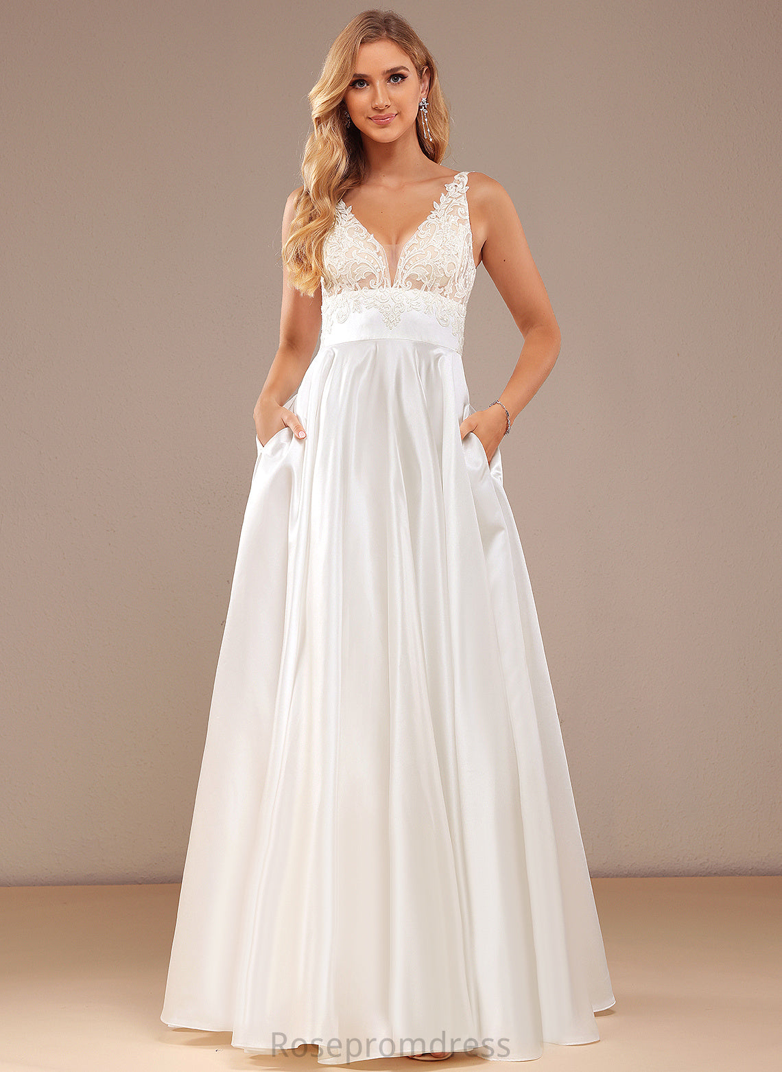 Lace Guadalupe With Wedding Pockets Lace Dress Wedding Dresses Satin Ball-Gown/Princess Floor-Length V-neck