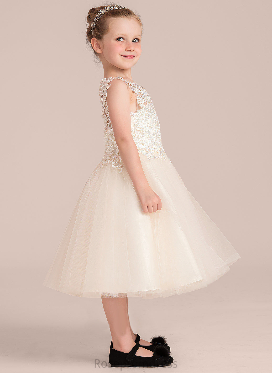 Dress Scoop Knee-length Flower Girl Dresses Flower A-Line Aaliyah Hole Tulle/Lace Neck - Back Girl Sleeveless With