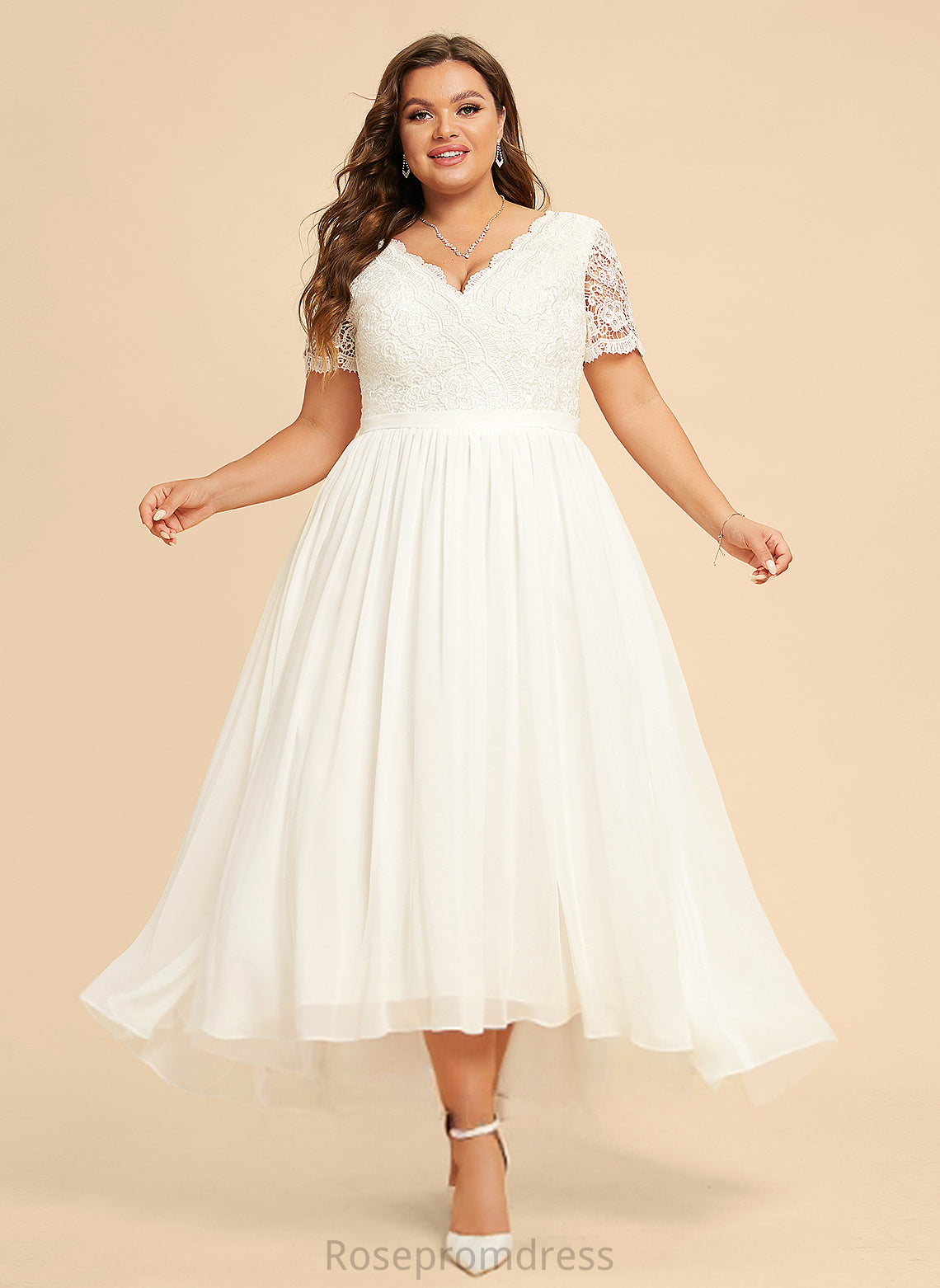 Wedding Dress Luz Lace A-Line Asymmetrical V-neck Chiffon Wedding Dresses