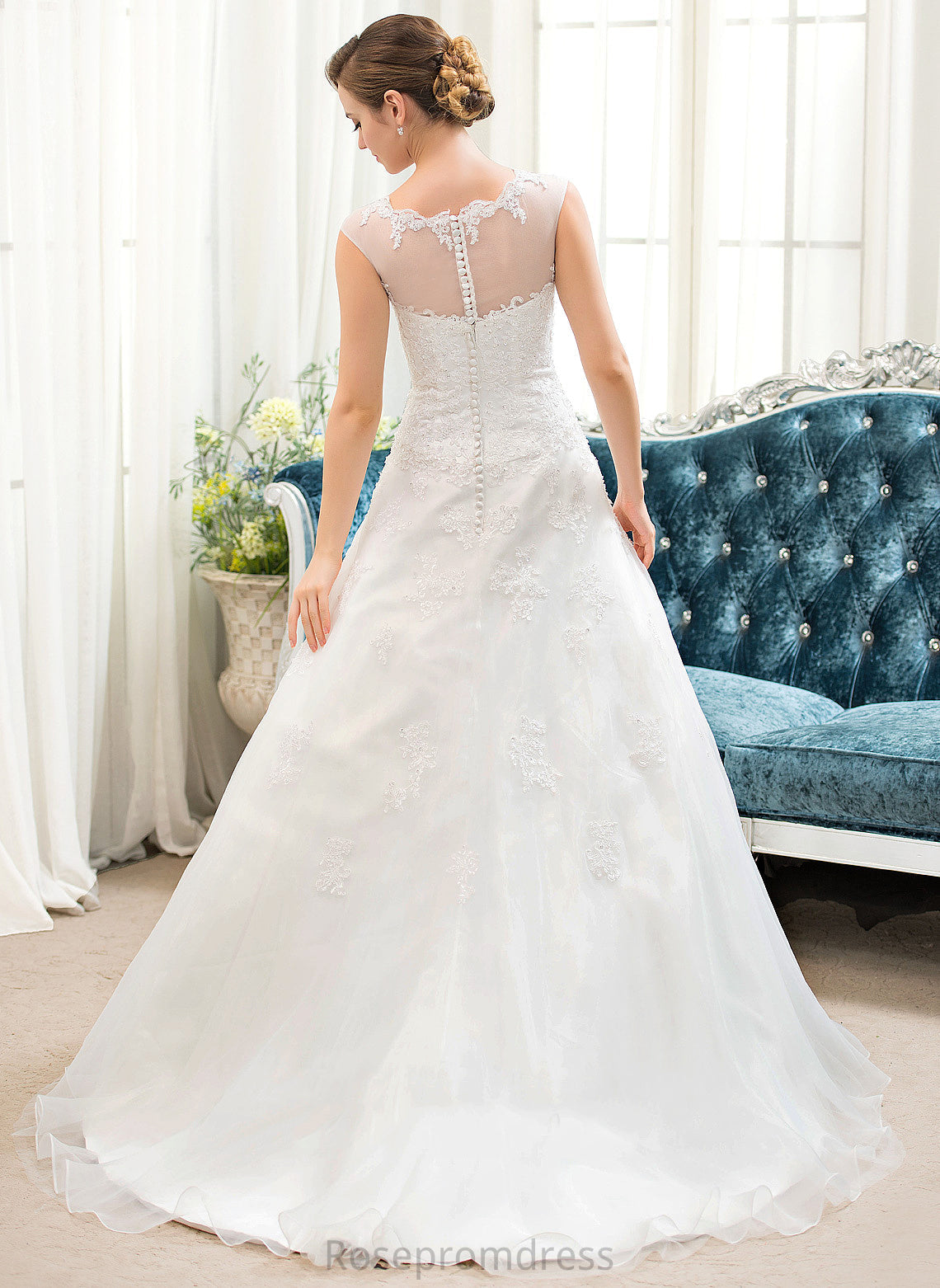 Ball-Gown/Princess Wedding Dress Train Wedding Dresses Organza With Beading Tulle Sequins Illusion Sweep Lace Meghan