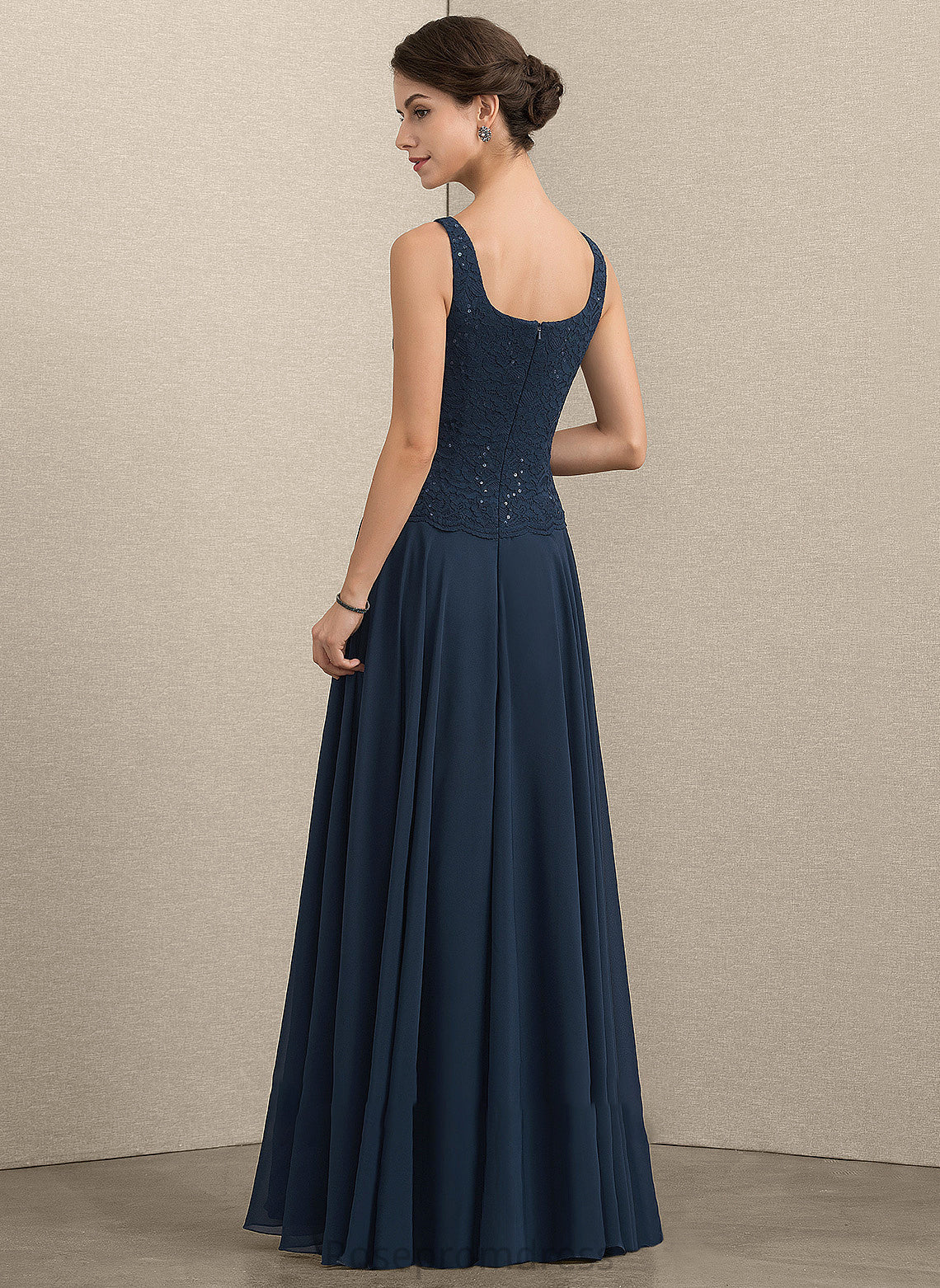 of Floor-Length Sequins the With Square Dress Mother Chiffon A-Line Mother of the Bride Dresses Lace Bride Neckline Liliana