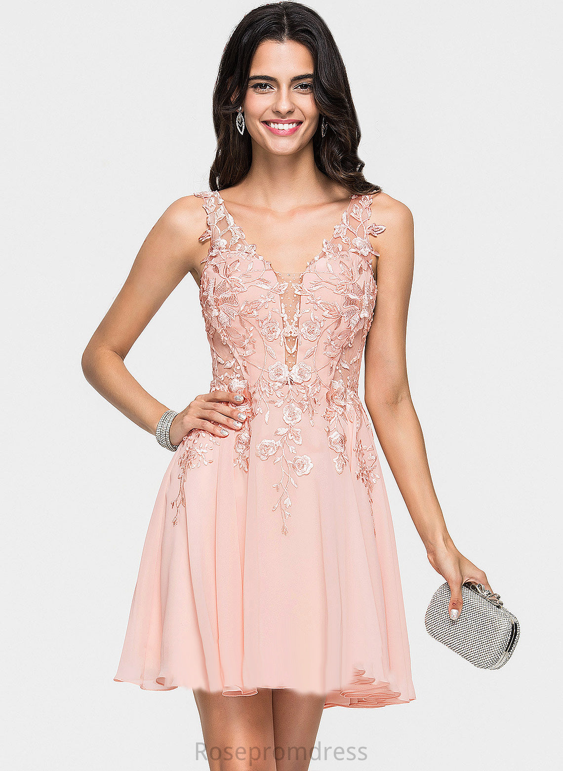 Homecoming Dress Chiffon V-neck Beading With Giovanna Short/Mini A-Line Homecoming Dresses Lace