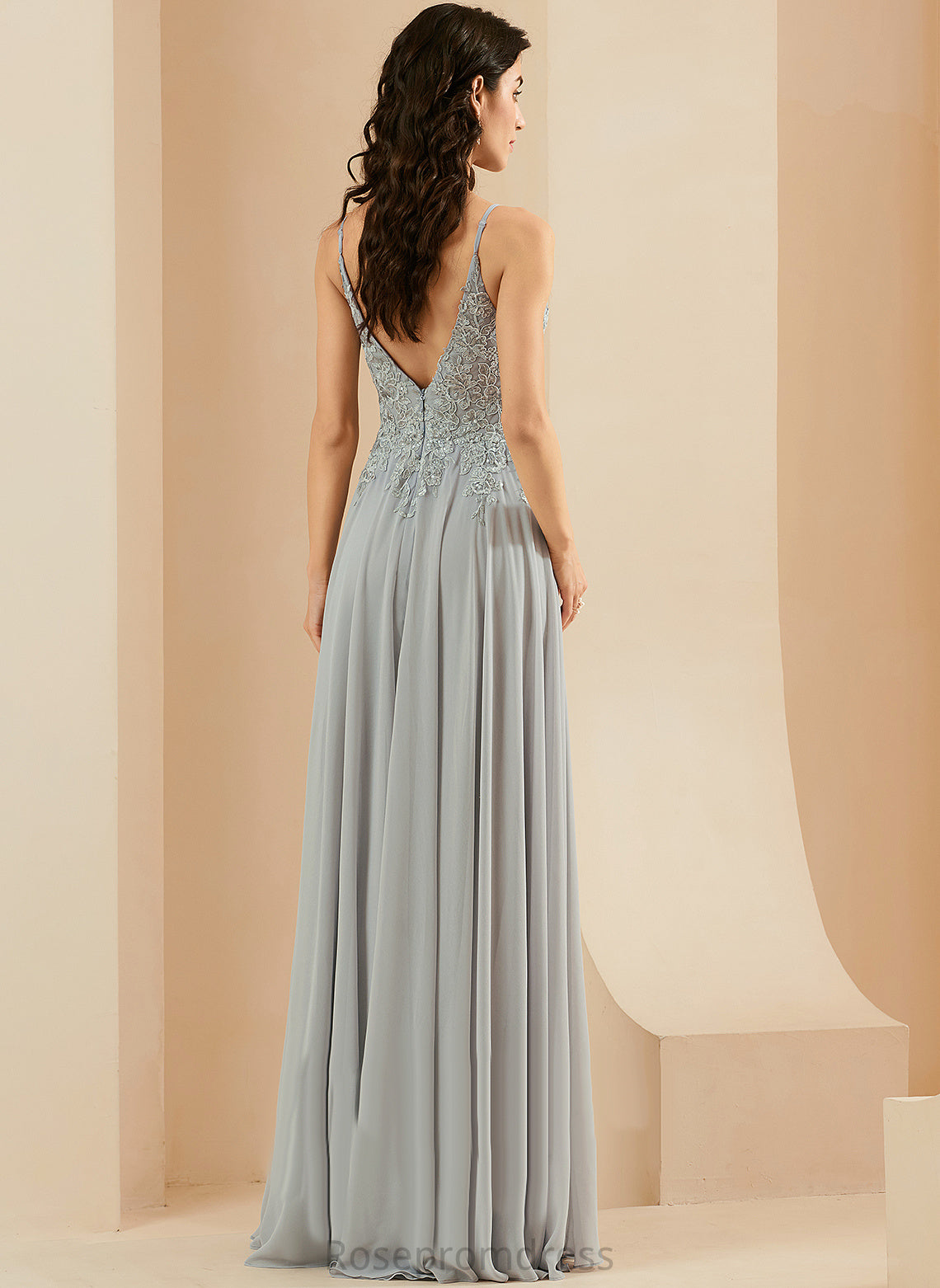 A-Line Floor-Length Lace Chiffon With Prom Dresses V-neck Sequins Brenna