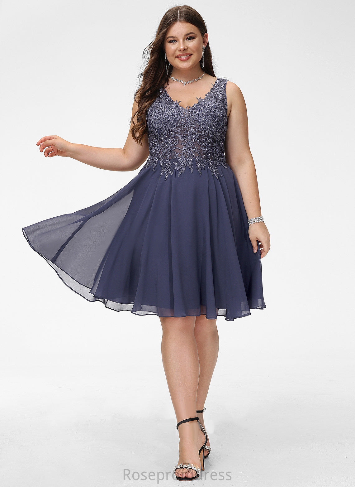 Homecoming Homecoming Dresses Knee-Length Lace Isabel With Chiffon A-Line Dress Beading V-neck