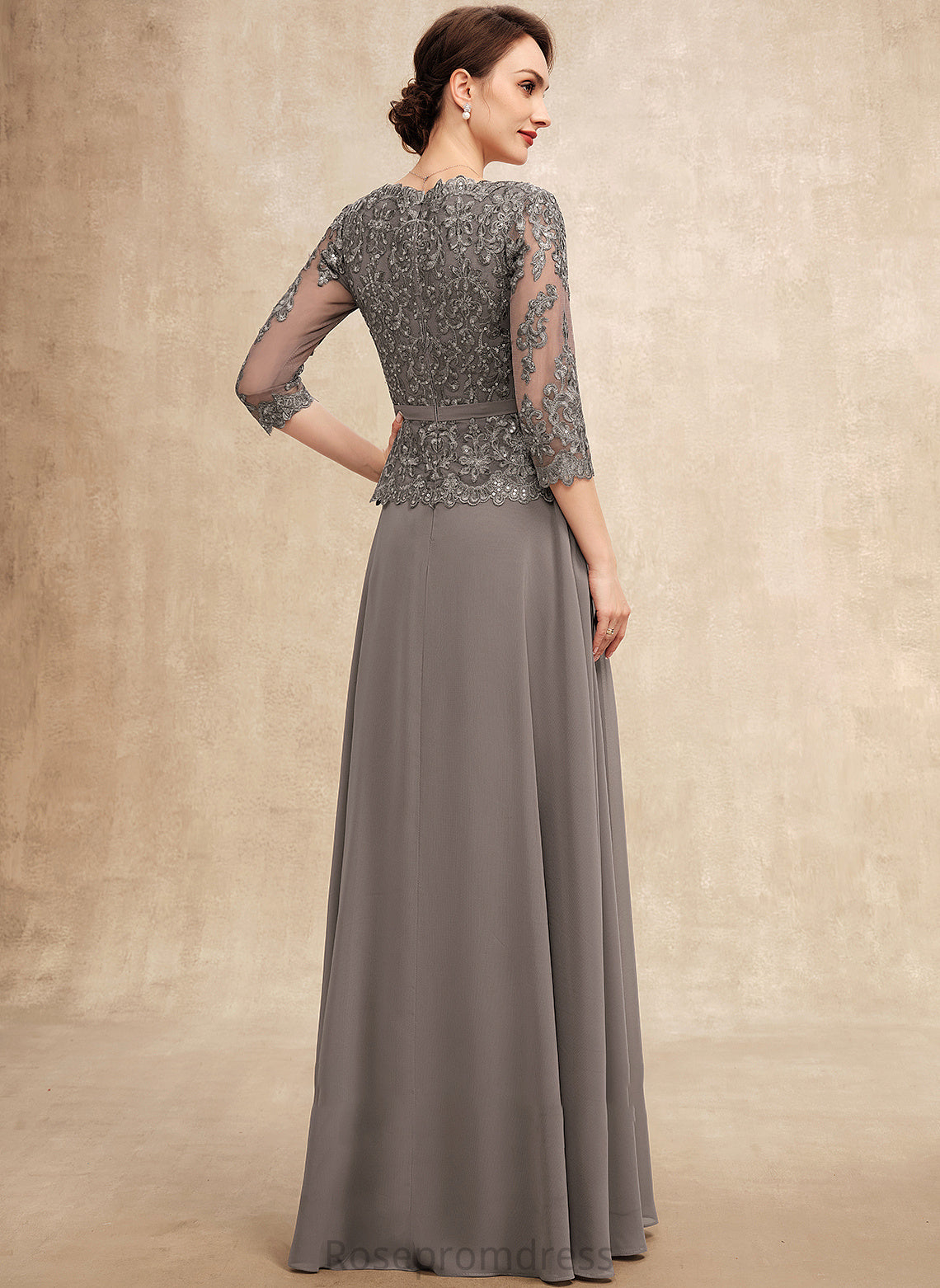 Dress Sarahi With Chiffon V-neck Mother the of Lace A-Line Floor-Length Mother of the Bride Dresses Sequins Bride