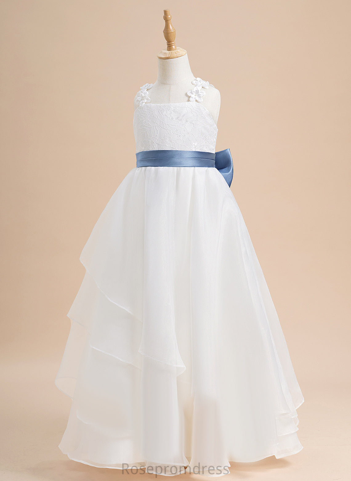 Square Ball-Gown/Princess Organza Girl Lace/Sash/Beading/Flower(s)/Bow(s) Neckline Floor-length With Flower Girl Dresses Toni Sleeveless Flower Dress -