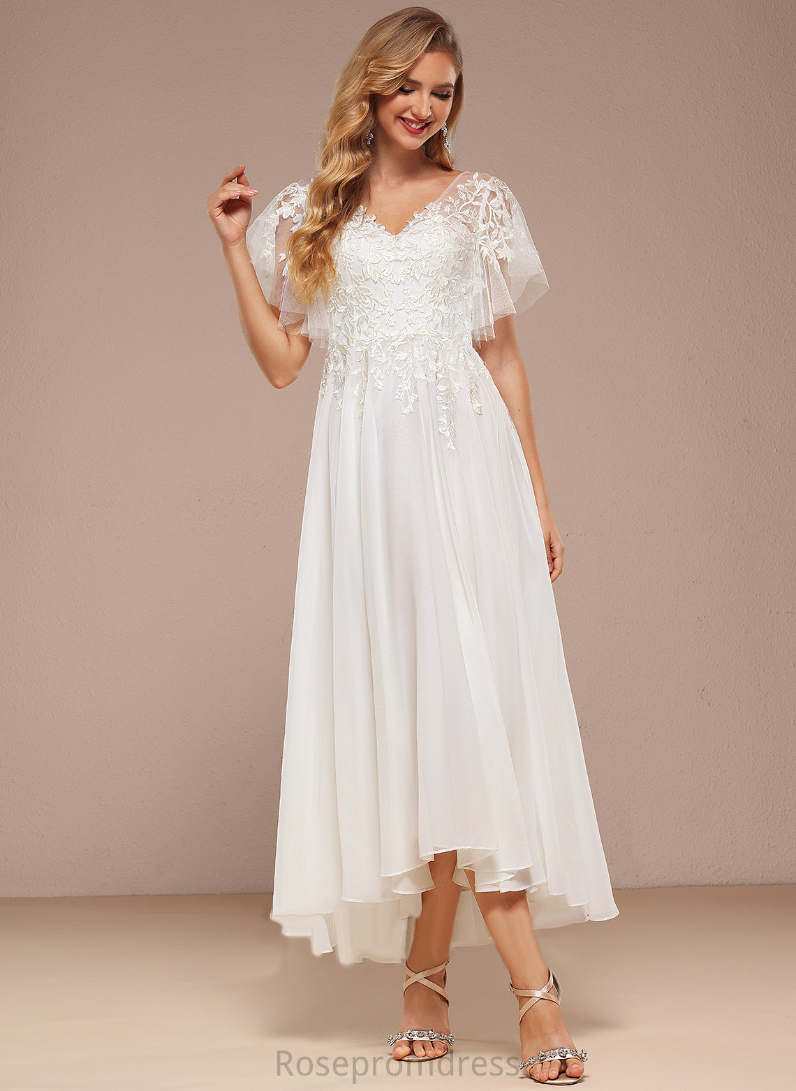 Asymmetrical With Wedding Dresses Wedding Lace Ruffle Serena Dress A-Line V-neck Tulle