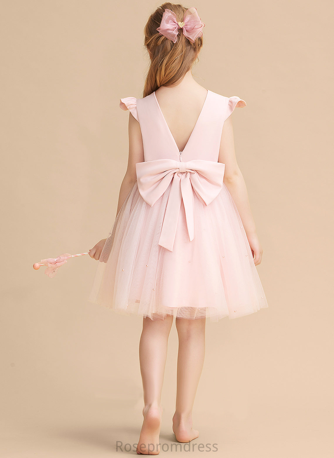 Knee-length A-Line Ruffles/Beading/Bow(s) Neck Scoop Flower Dress Girl Flower Girl Dresses Tulle Sleeveless Juliet With