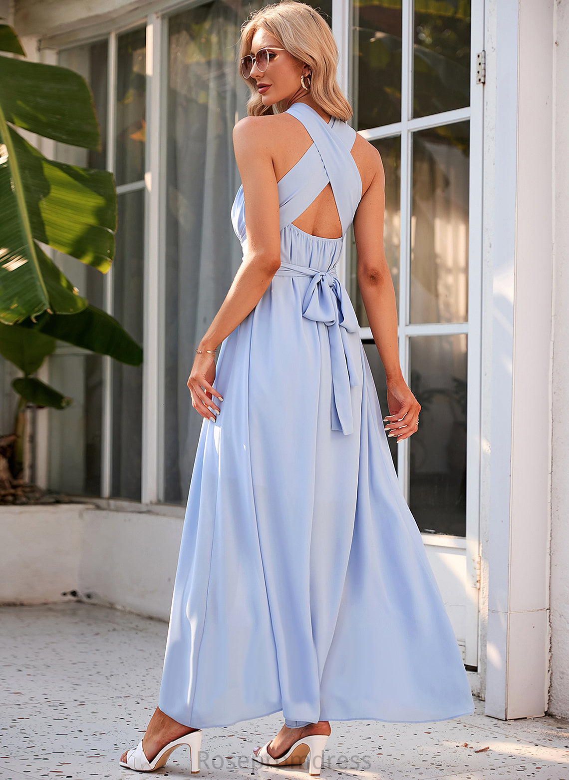 Fabric Silhouette Neckline Halter Ankle-Length Length A-Line Straps Yaretzi Floor Length Sleeveless Natural Waist Bridesmaid Dresses