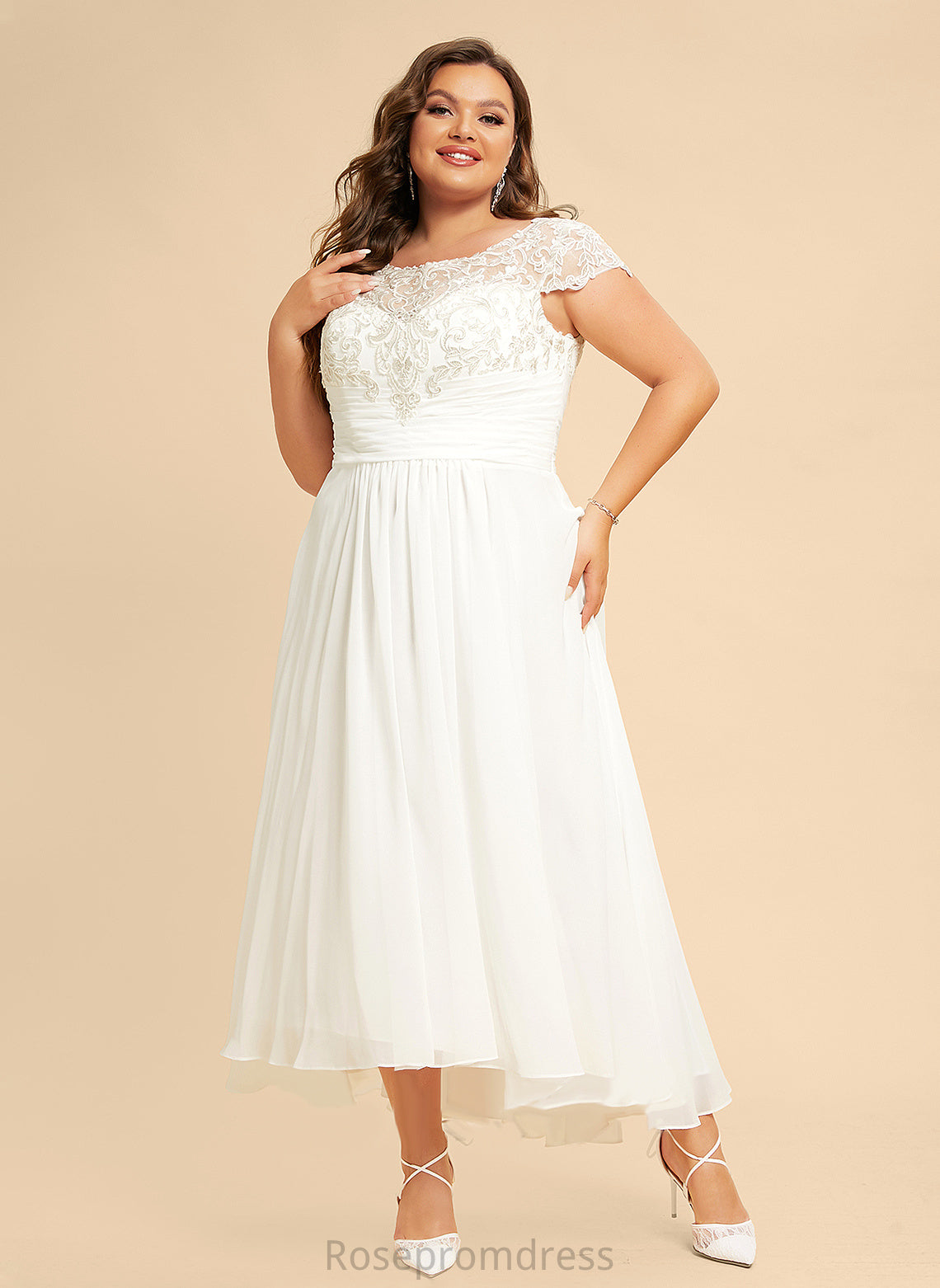 Wedding Kayden A-Line Scoop Chiffon Dress Lace Wedding Dresses Asymmetrical