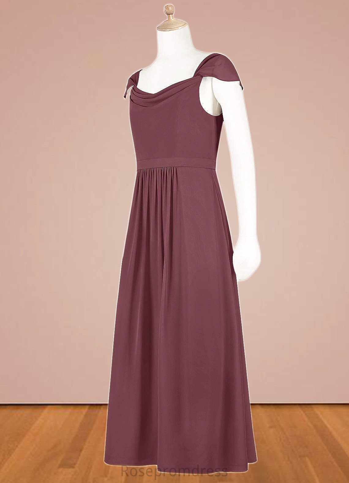 Juliette A-Line Off the Shoulder Chiffon Floor-Length Junior Bridesmaid Dress SRSP0020000